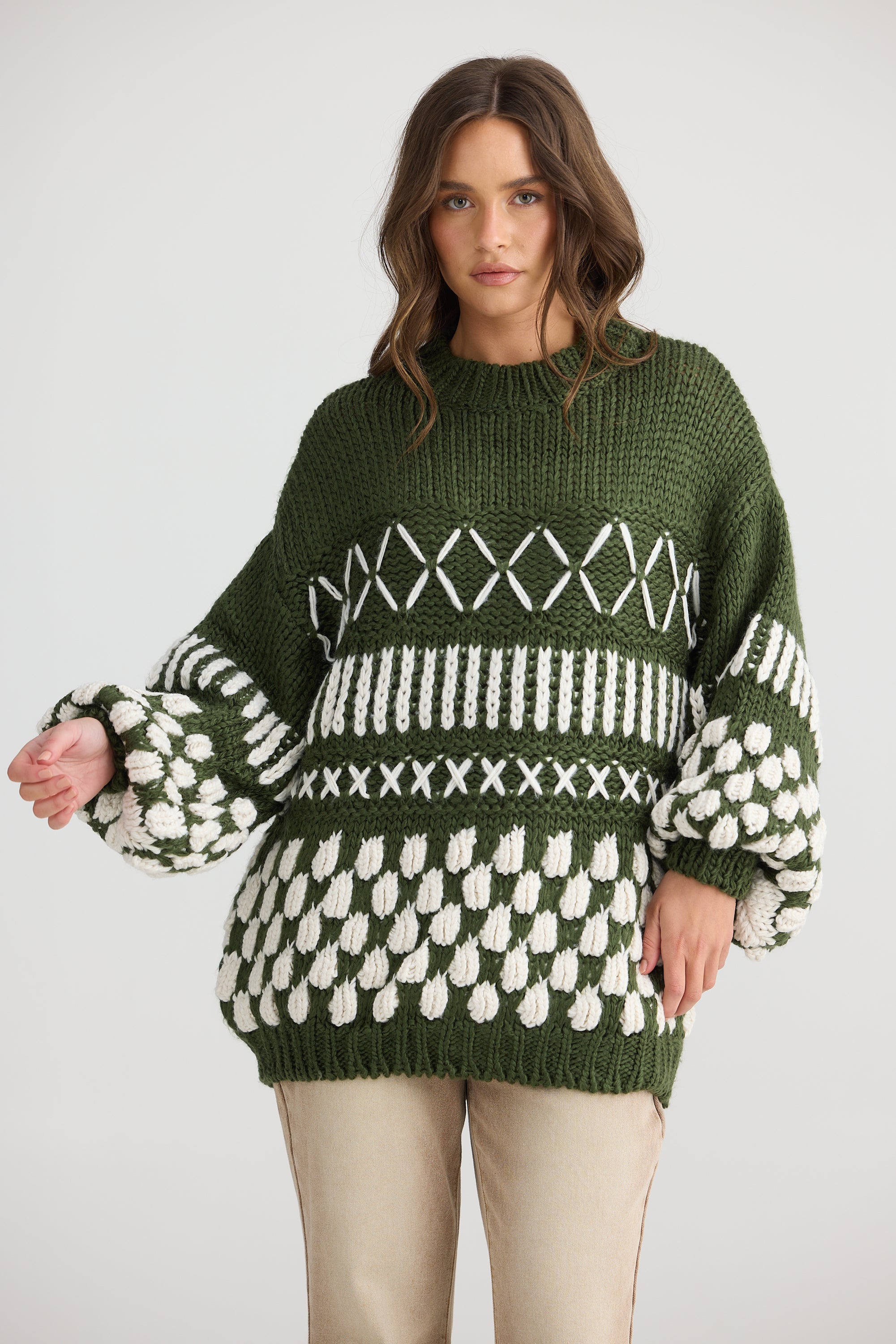 Colorado Knit - Khaki/Off White-Knitwear & Jumpers-Talisman-The Bay Room