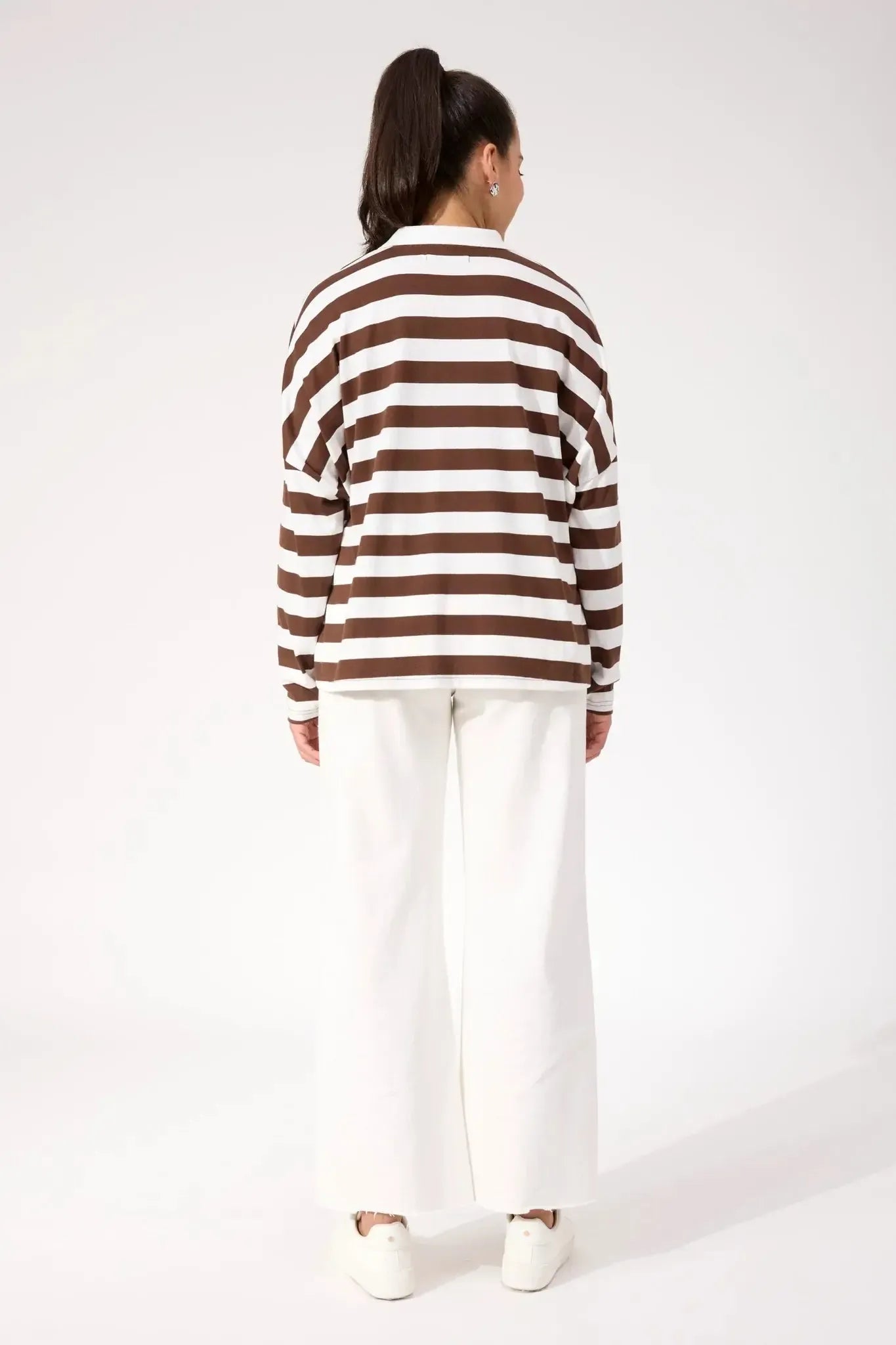 Columbus Stripe Polo Top - Brown-Tops-Haven-The Bay Room