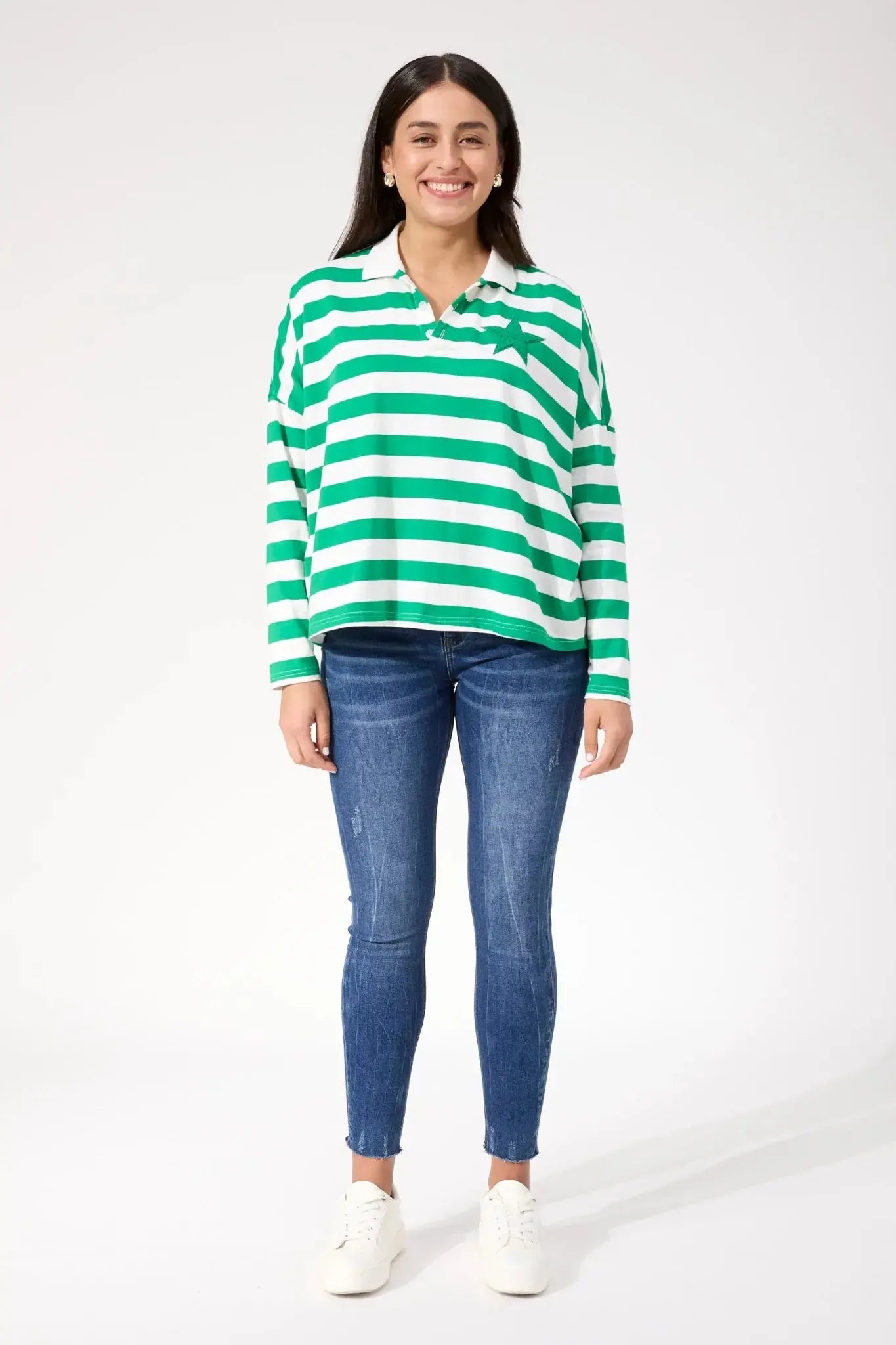 Columbus Stripe Polo Top - Green-Tops-Haven-The Bay Room