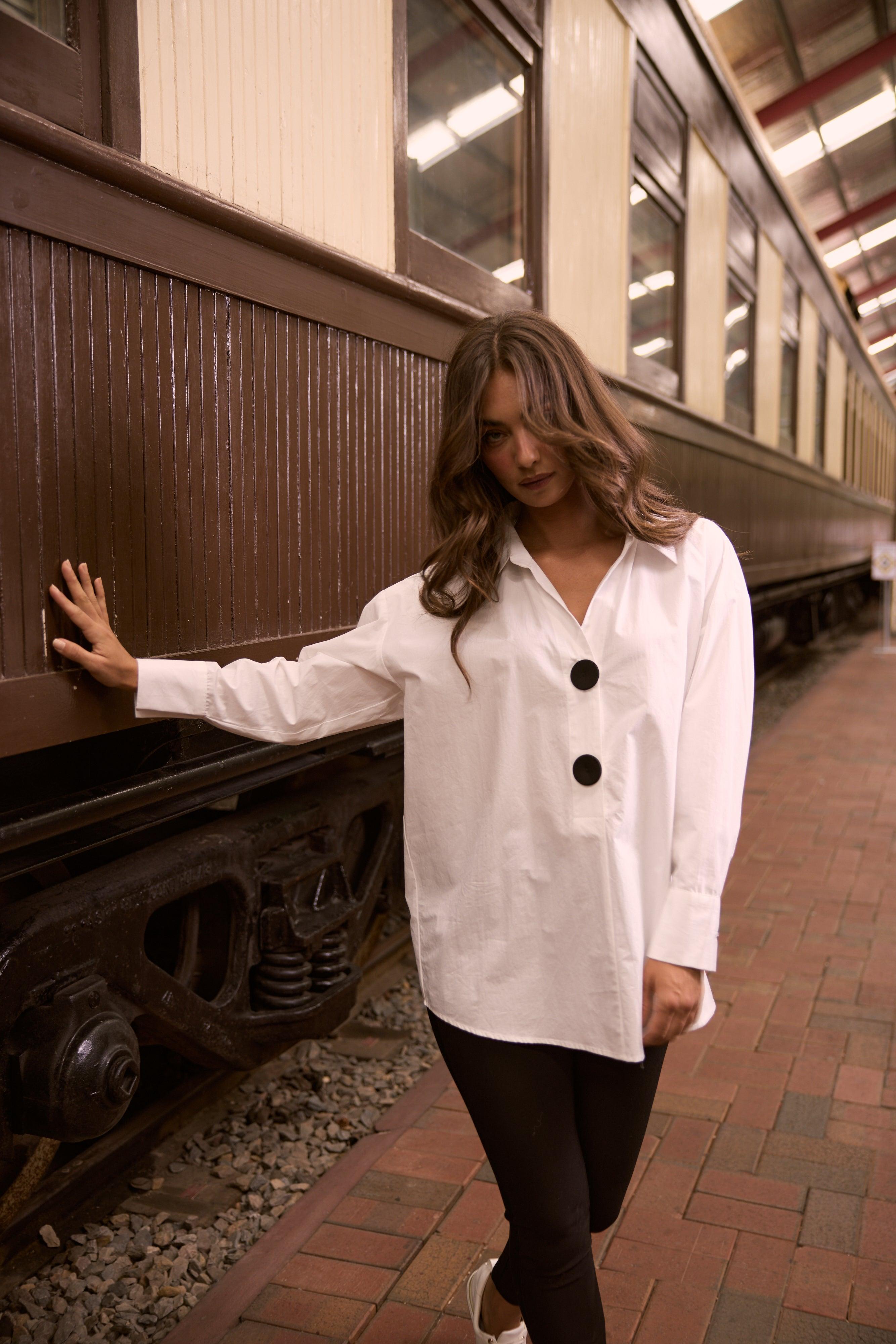 Coventry Overshirt - White-Tops-Brave & True-The Bay Room
