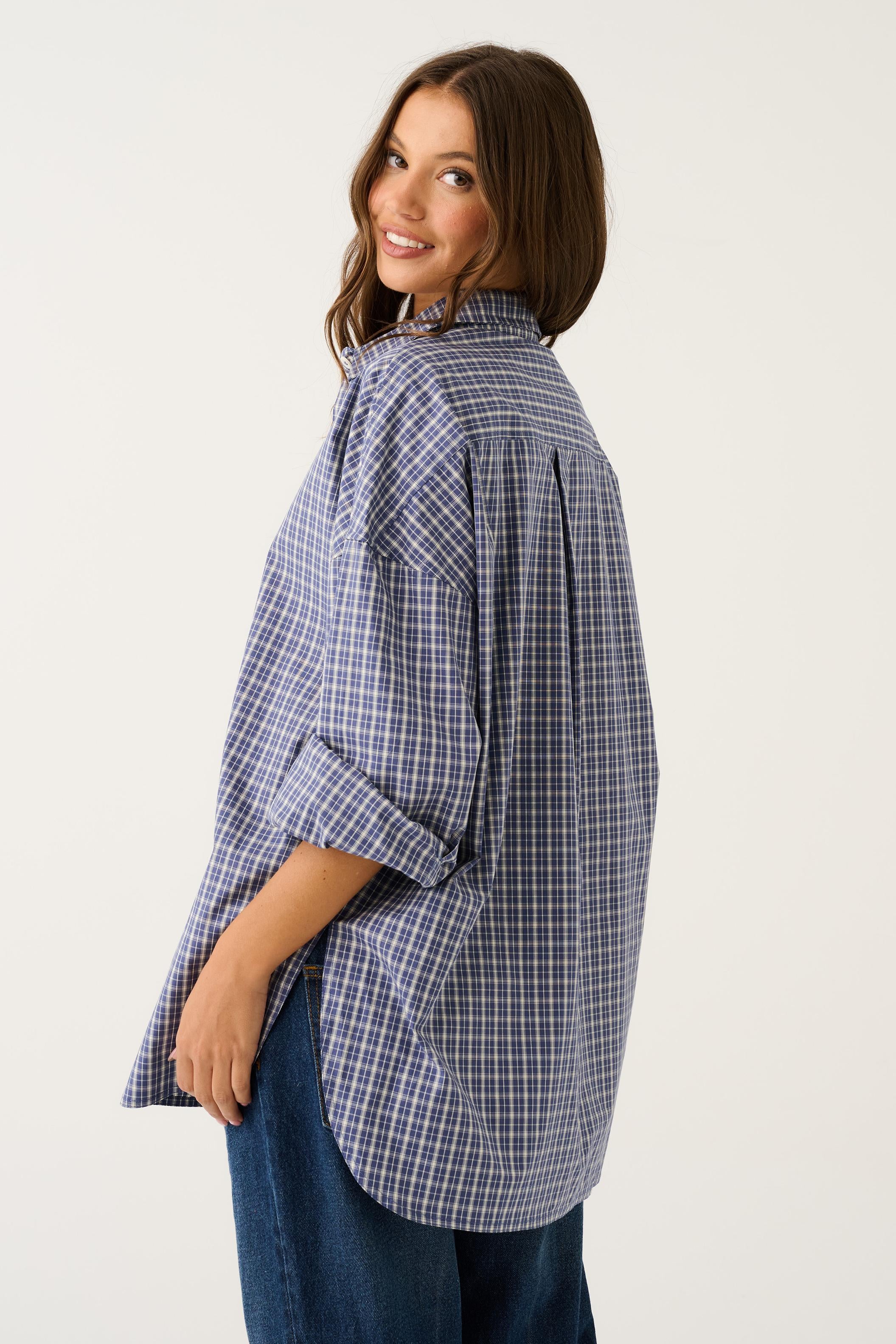 Darby Shirt - Ink Plaid-Tops-Cartel & Willow-The Bay Room
