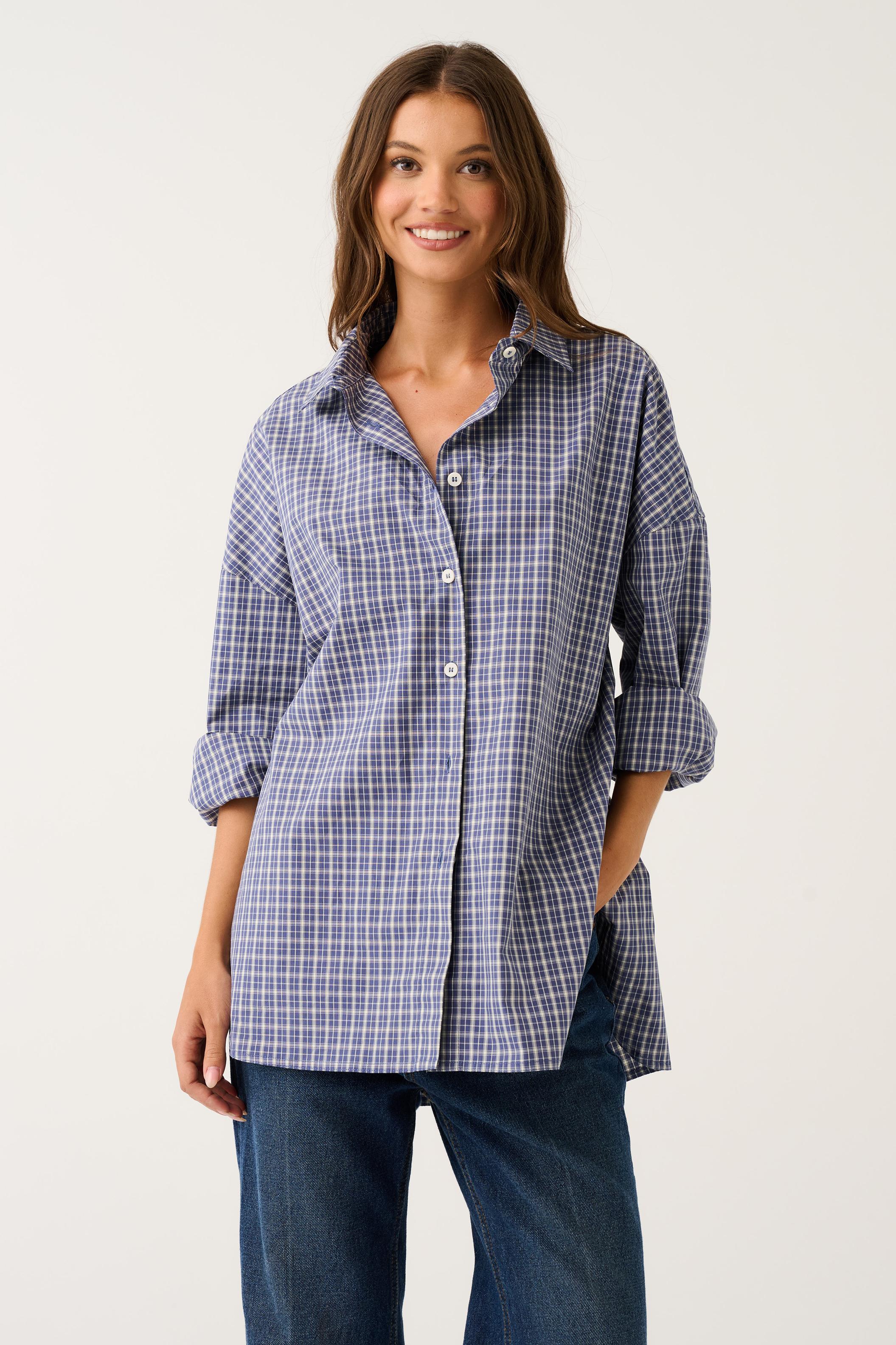 Darby Shirt - Ink Plaid-Tops-Cartel & Willow-The Bay Room