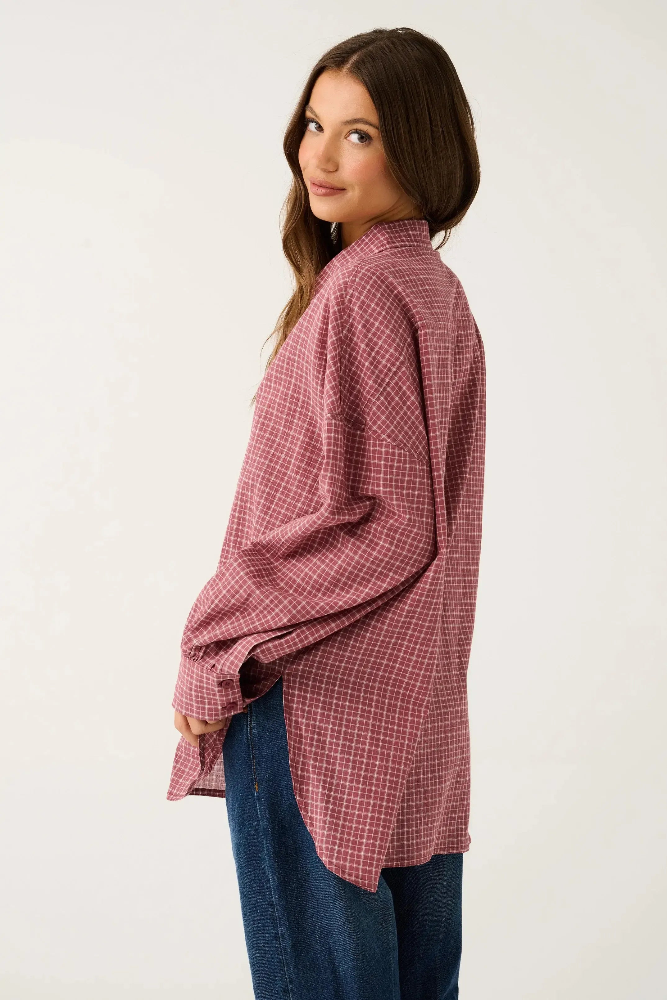 Darby Shirt - Mulberry Check-Tops-Cartel & Willow-The Bay Room