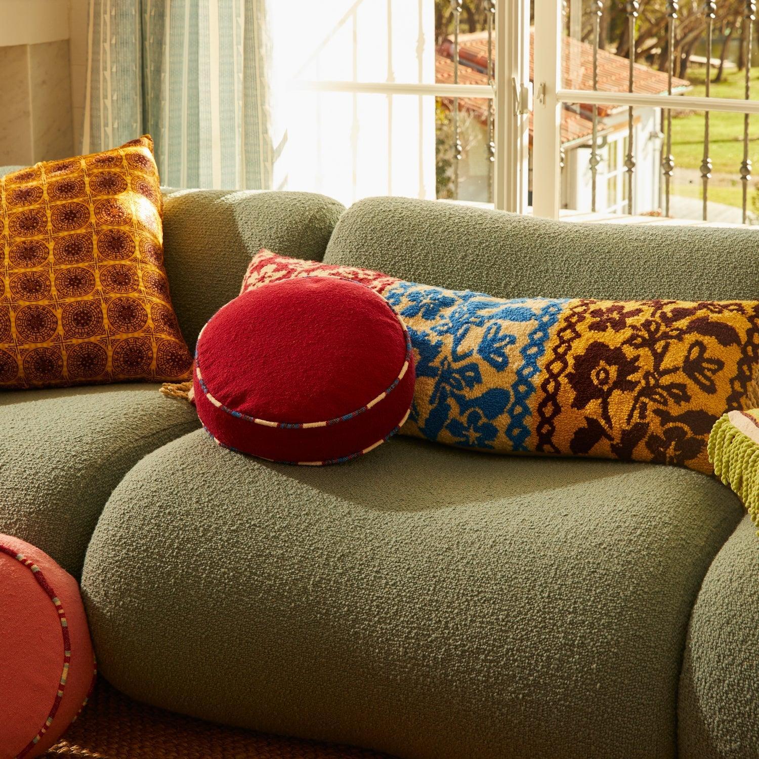 Delana Round Cushion - Crimson-Soft Furnishings-Sage & Clare-The Bay Room