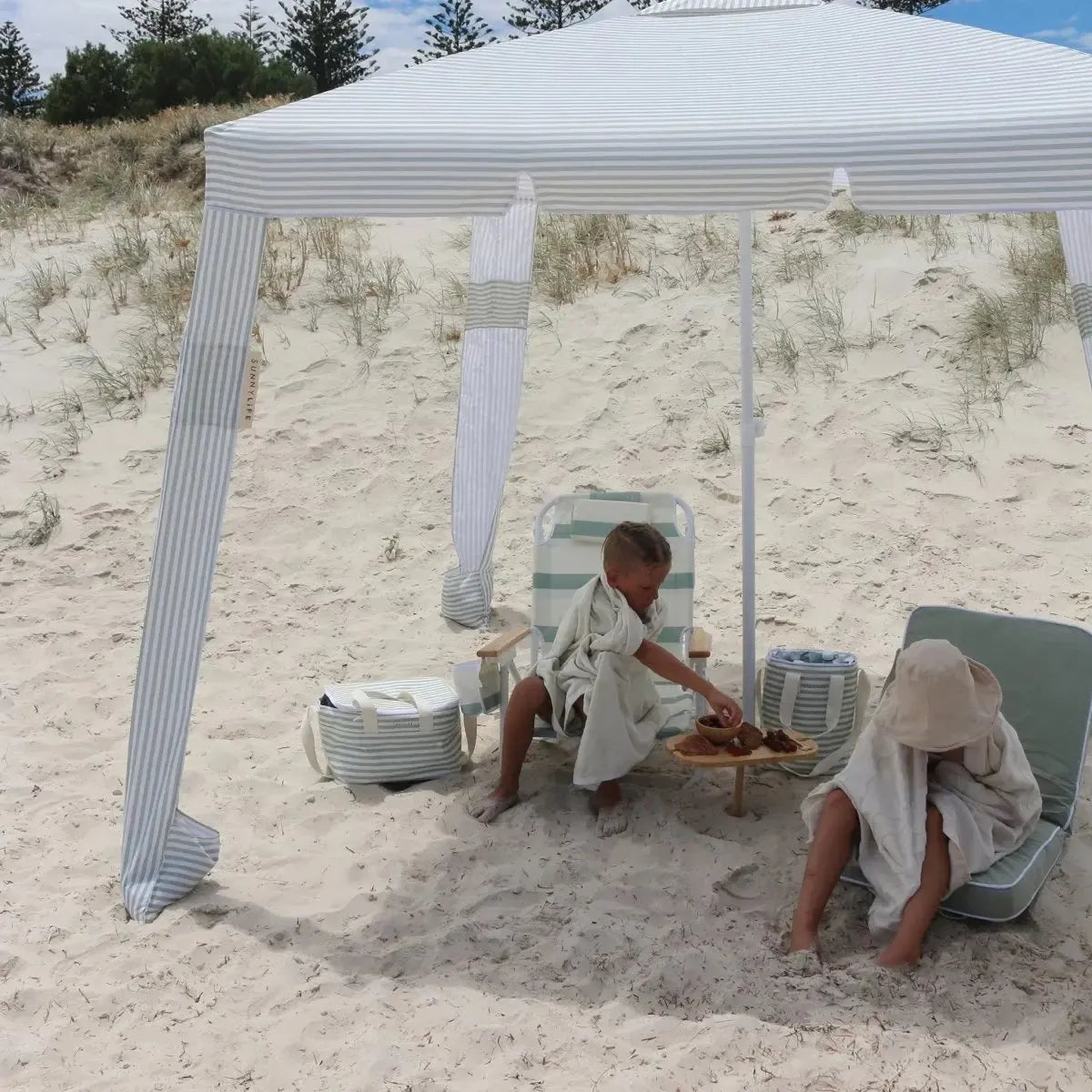 Deluxe Beach Chair Sea Sage Stripe-Travel & Outdoors-Sunny Life-The Bay Room