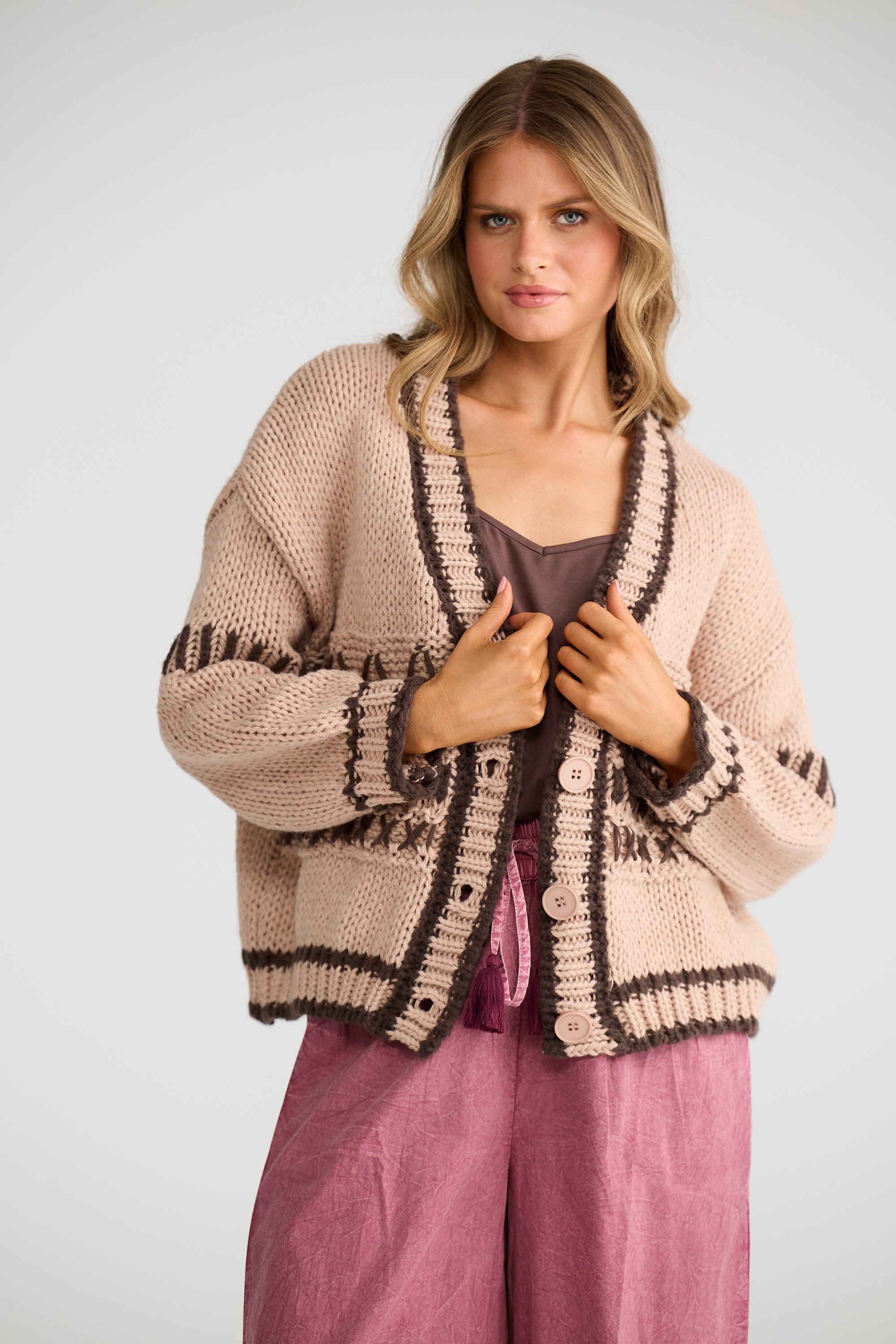 Denver Cardi - Latte-Knitwear & Jumpers-Talisman-The Bay Room