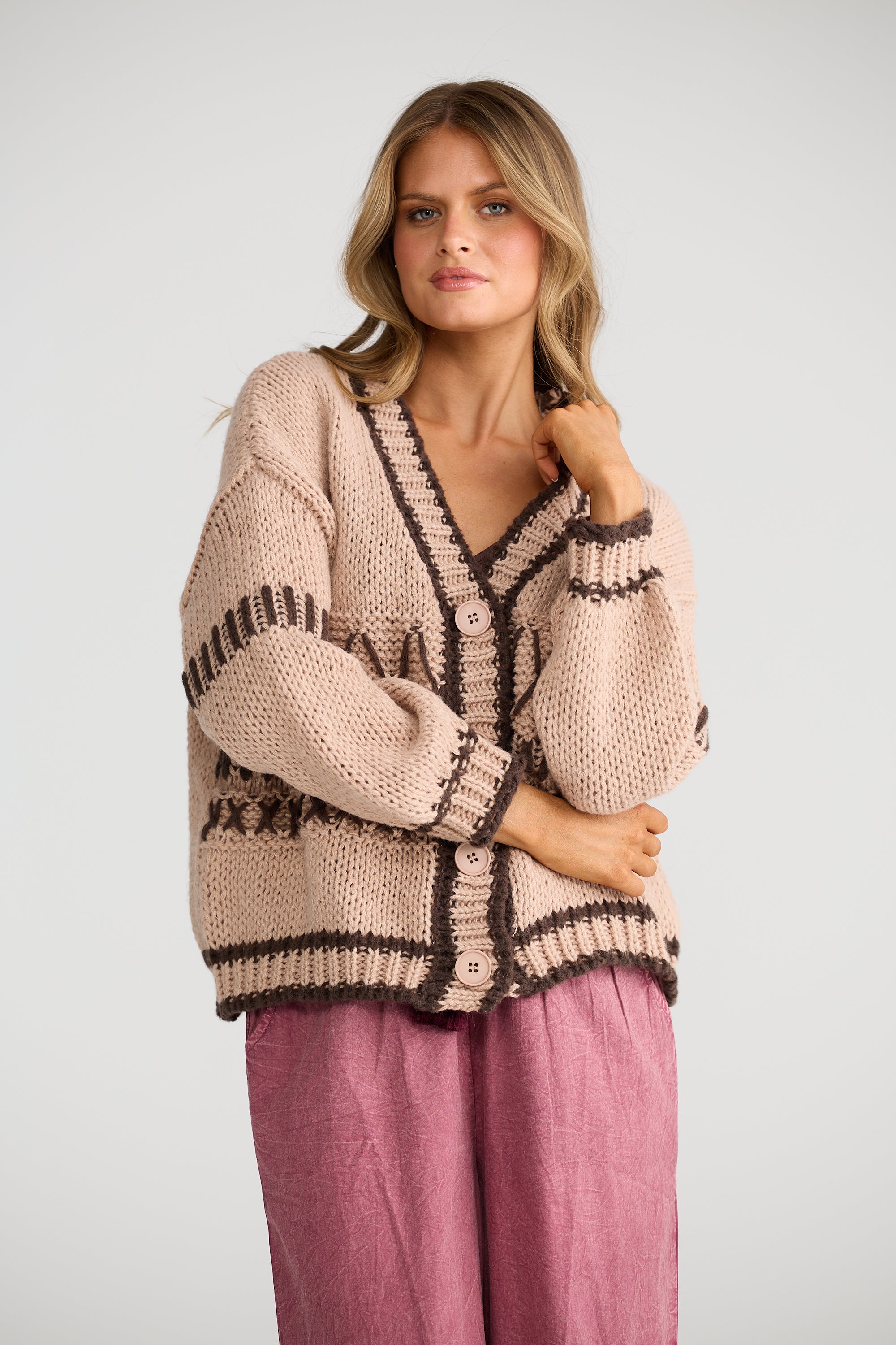 Denver Cardi - Latte-Knitwear & Jumpers-Talisman-The Bay Room