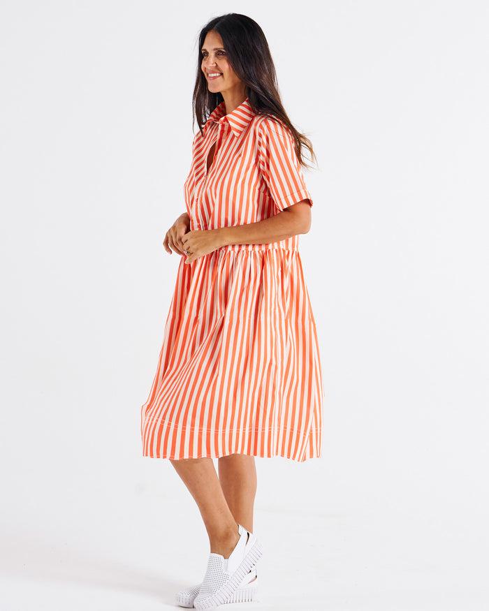 Denver Cotton Dress - Tangerine Stripe-Dresses-Betty Basics-The Bay Room