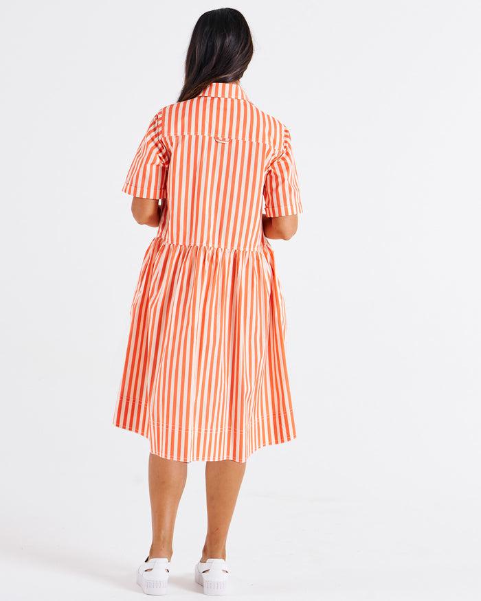 Denver Cotton Dress - Tangerine Stripe-Dresses-Betty Basics-The Bay Room