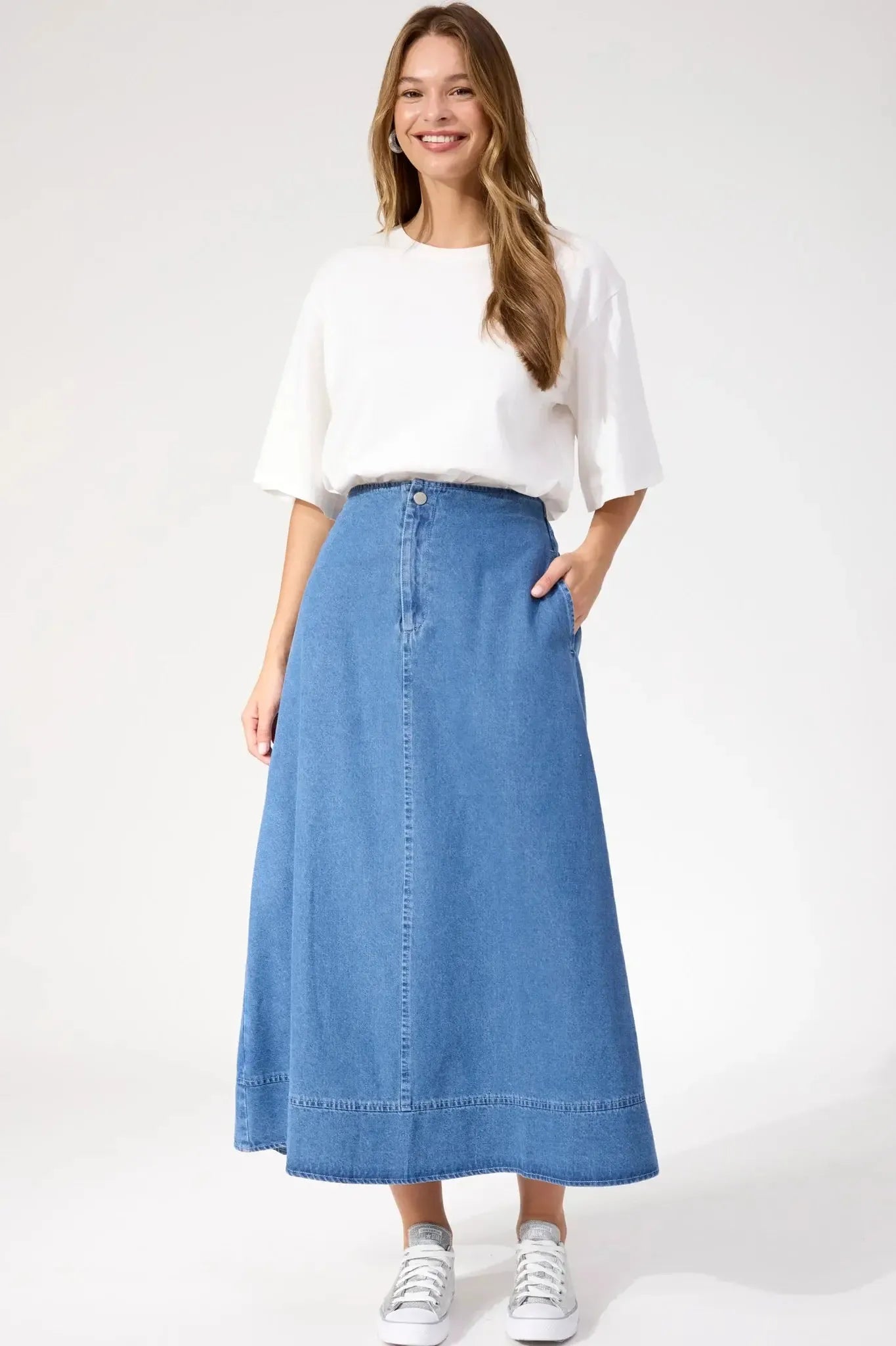 Denver Denim Skirt - Blue-Skirts-Haven-The Bay Room