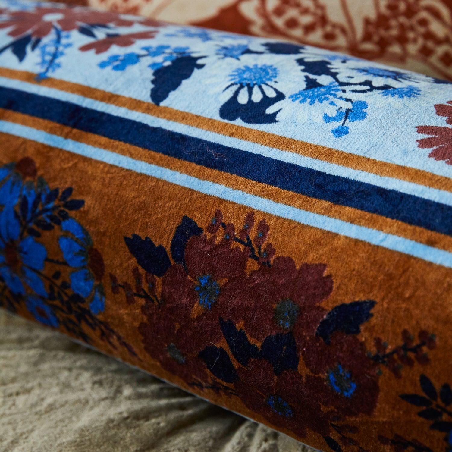 Devi Velvet Bolster Cushion - Blue Jean-Soft Furnishings-Sage & Clare-The Bay Room