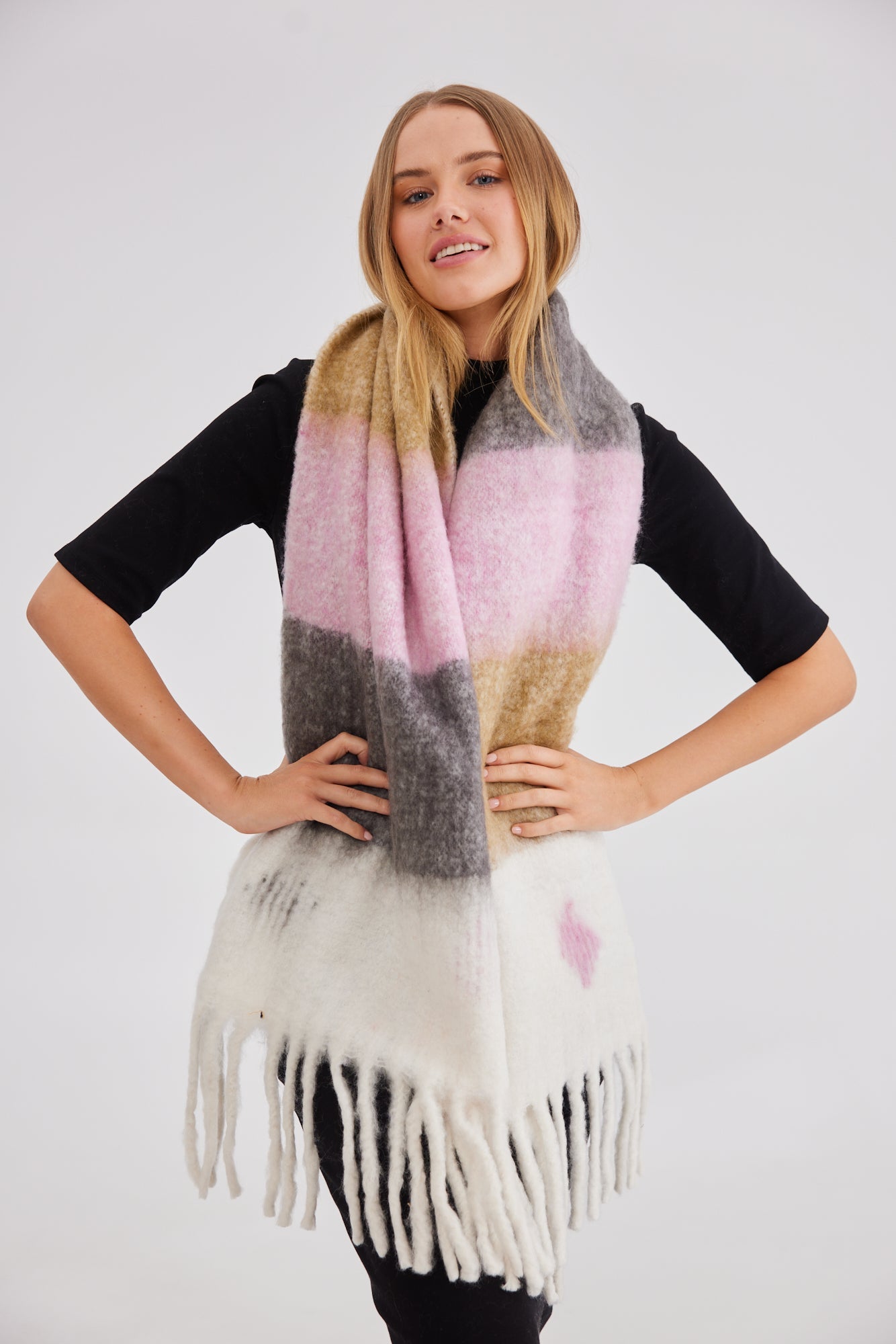 Digby Scarf - Pink/Grey/Mustard Stripe-Scarves, Belts & Gloves-Holiday-The Bay Room