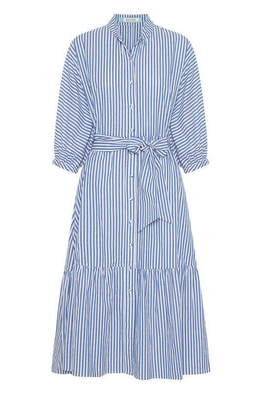 Dolman Midi Shirt Dress in Blue/White Stripe