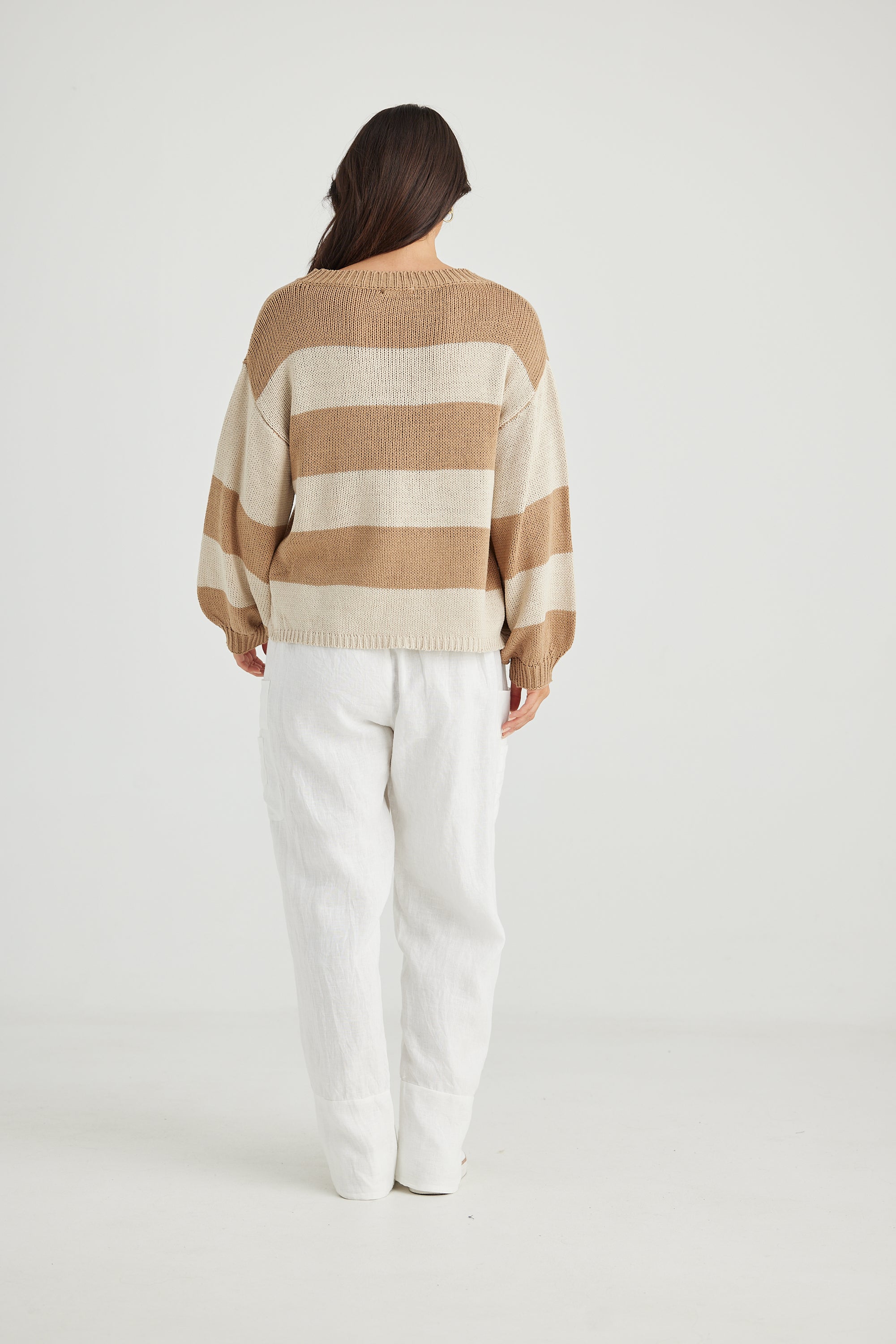 Driftwood Long Sleeve Top - Biscuit Stripe-Tops-Holiday-The Bay Room