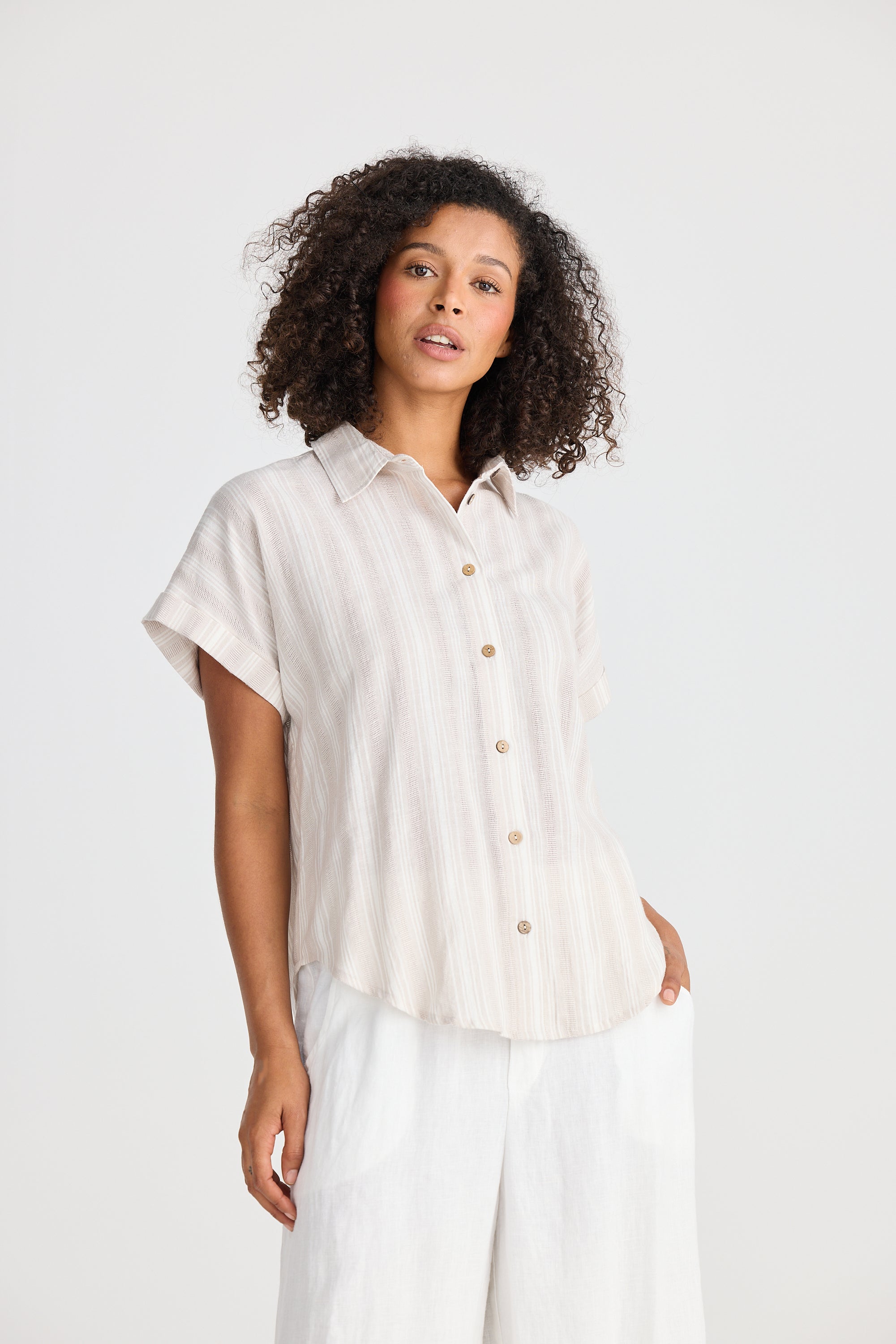 Dune Shirt - Tuscan Stripe-Tops-The Shanty Corporation-The Bay Room