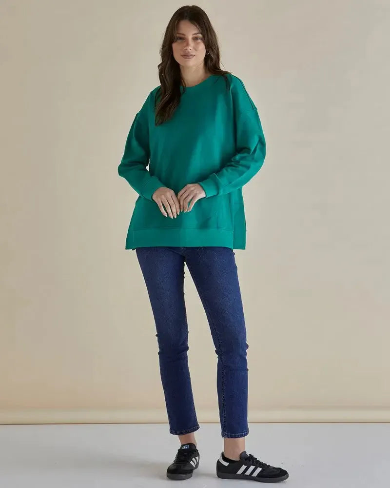 Easy Crew Sweat - Green-Knitwear & Jumpers-Betty Basics-The Bay Room