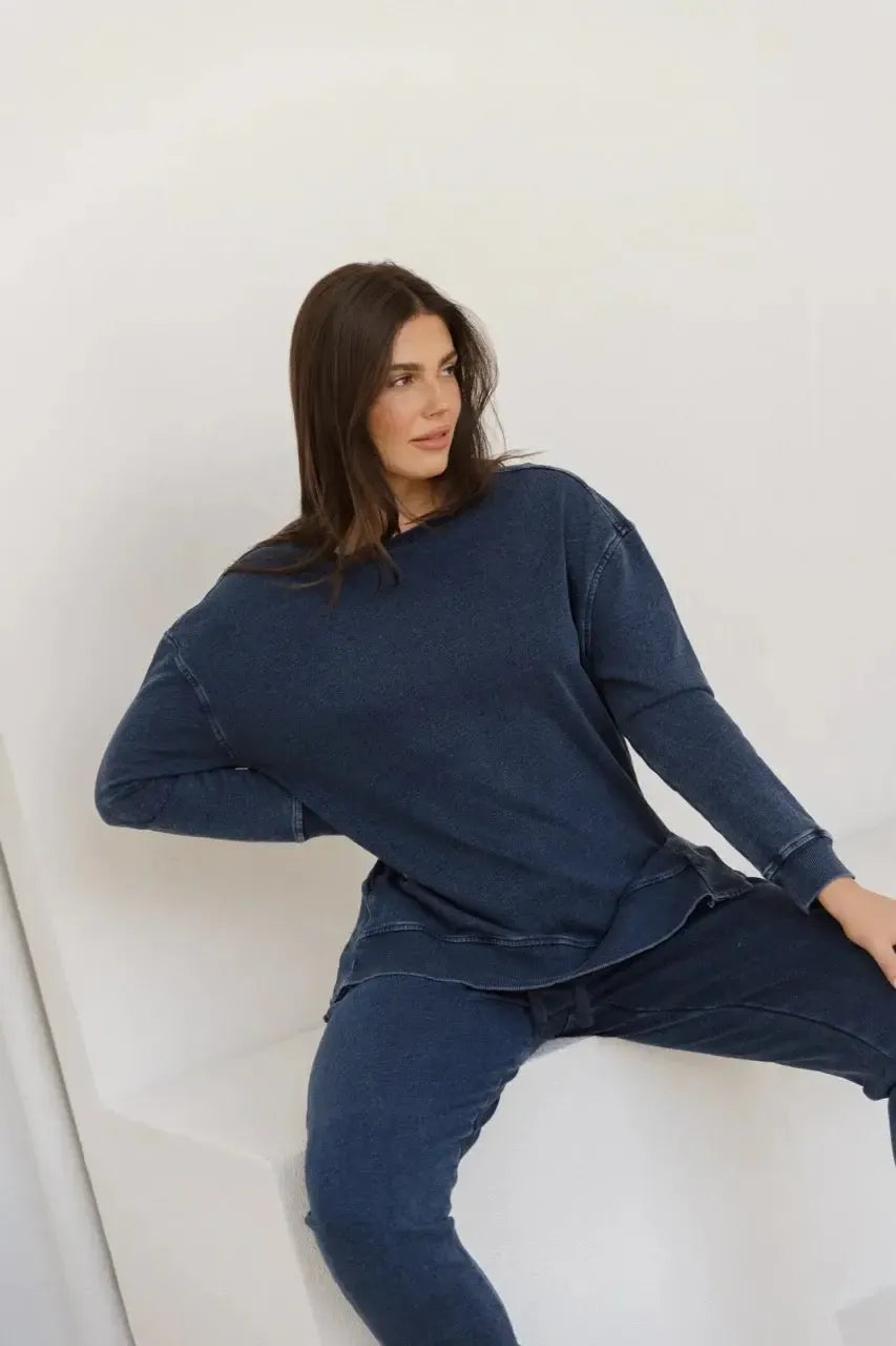 Easy Crew Sweat - Indigo Wash-Knitwear & Jumpers-Betty Basics-The Bay Room