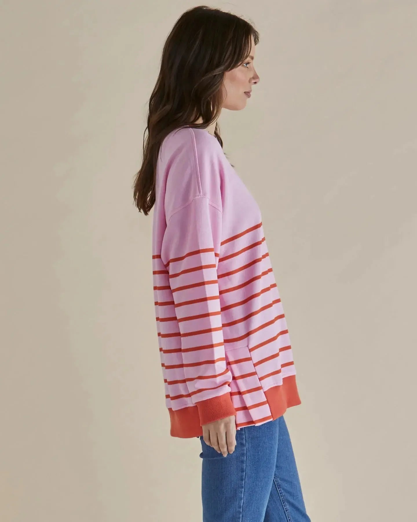 Easy Crew Sweat - Pink/Orange Stripe-Knitwear & Jumpers-Betty Basics-The Bay Room