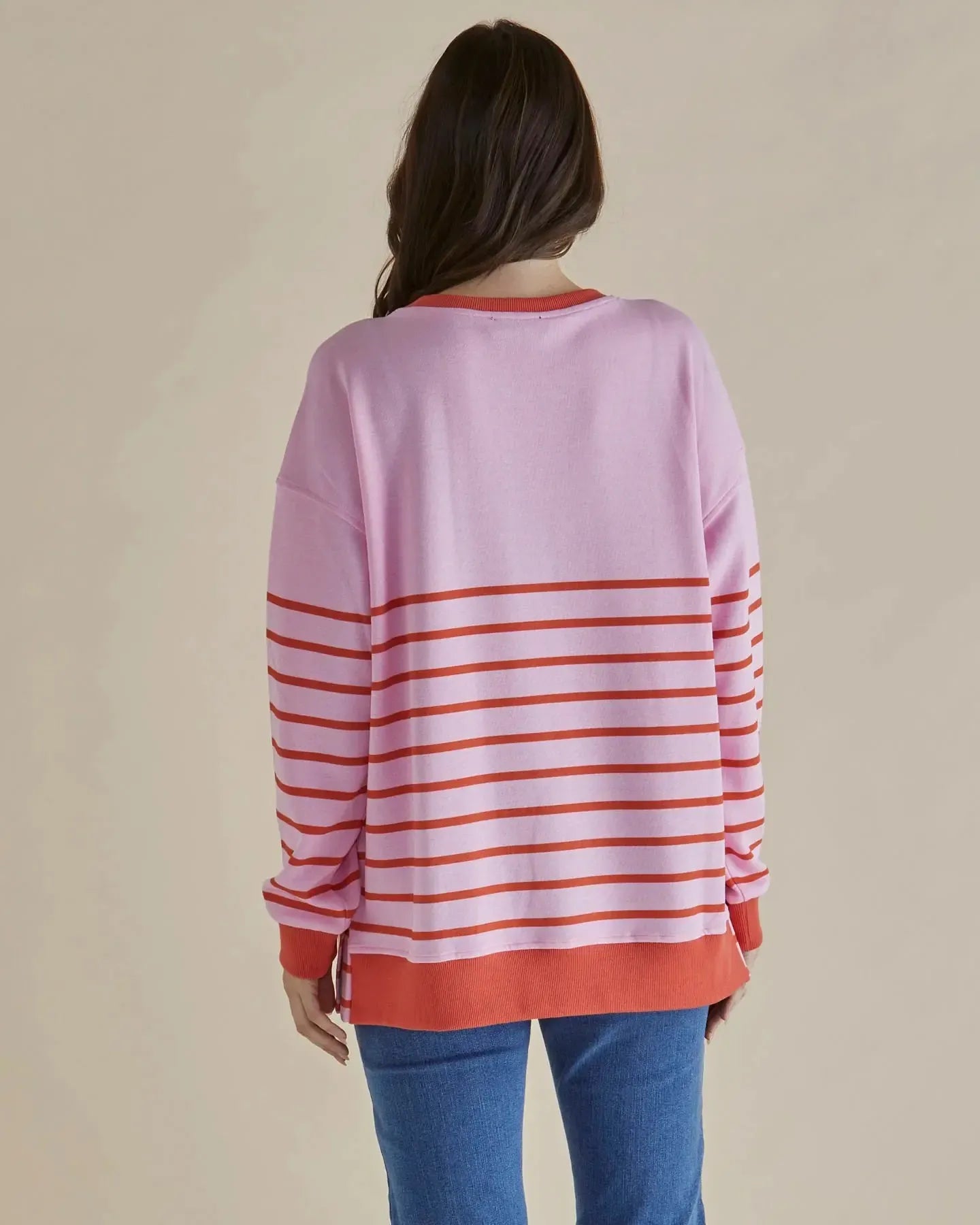 Easy Crew Sweat - Pink/Orange Stripe-Knitwear & Jumpers-Betty Basics-The Bay Room