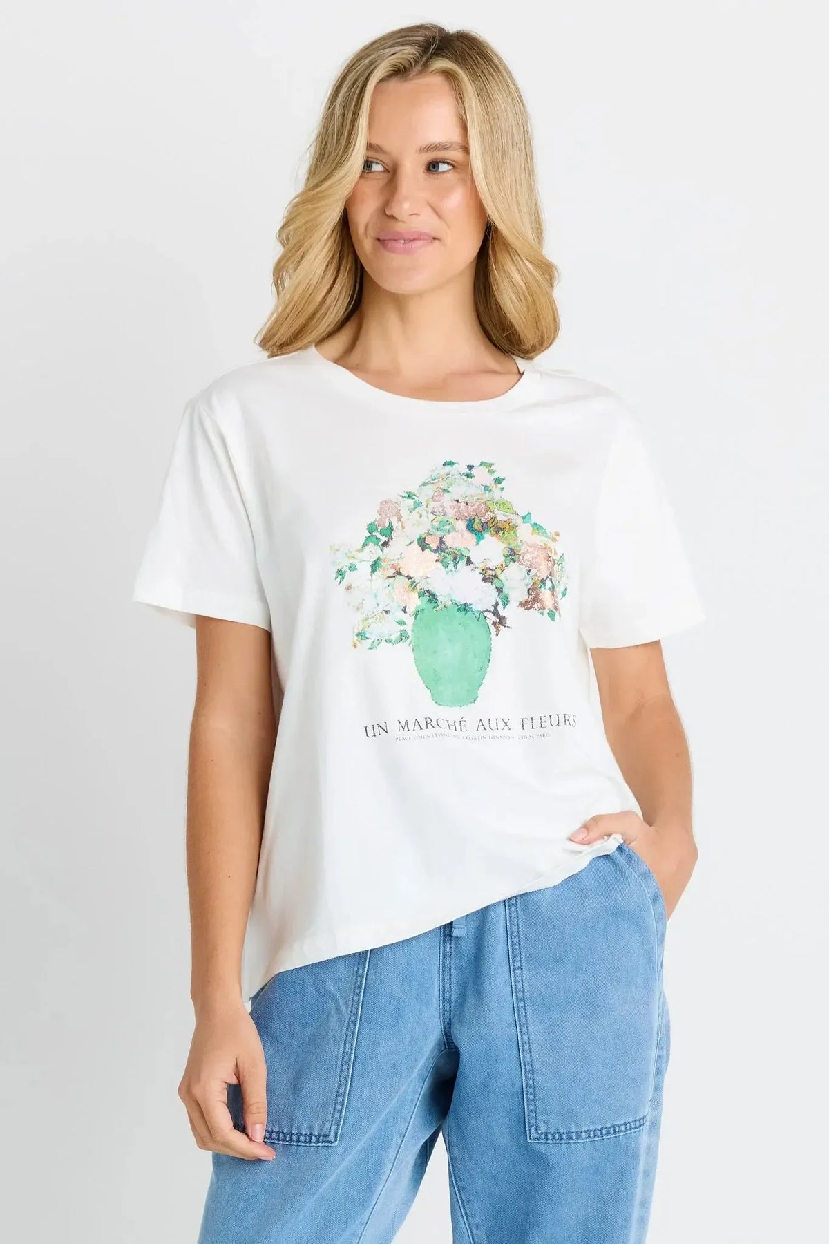 Ellia Crew Tee - Flower Print-Tops-Betty Basics-The Bay Room