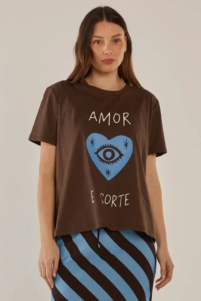 Ellia Crew Tee - Love and Luck Print-Tops-Betty Basics-The Bay Room