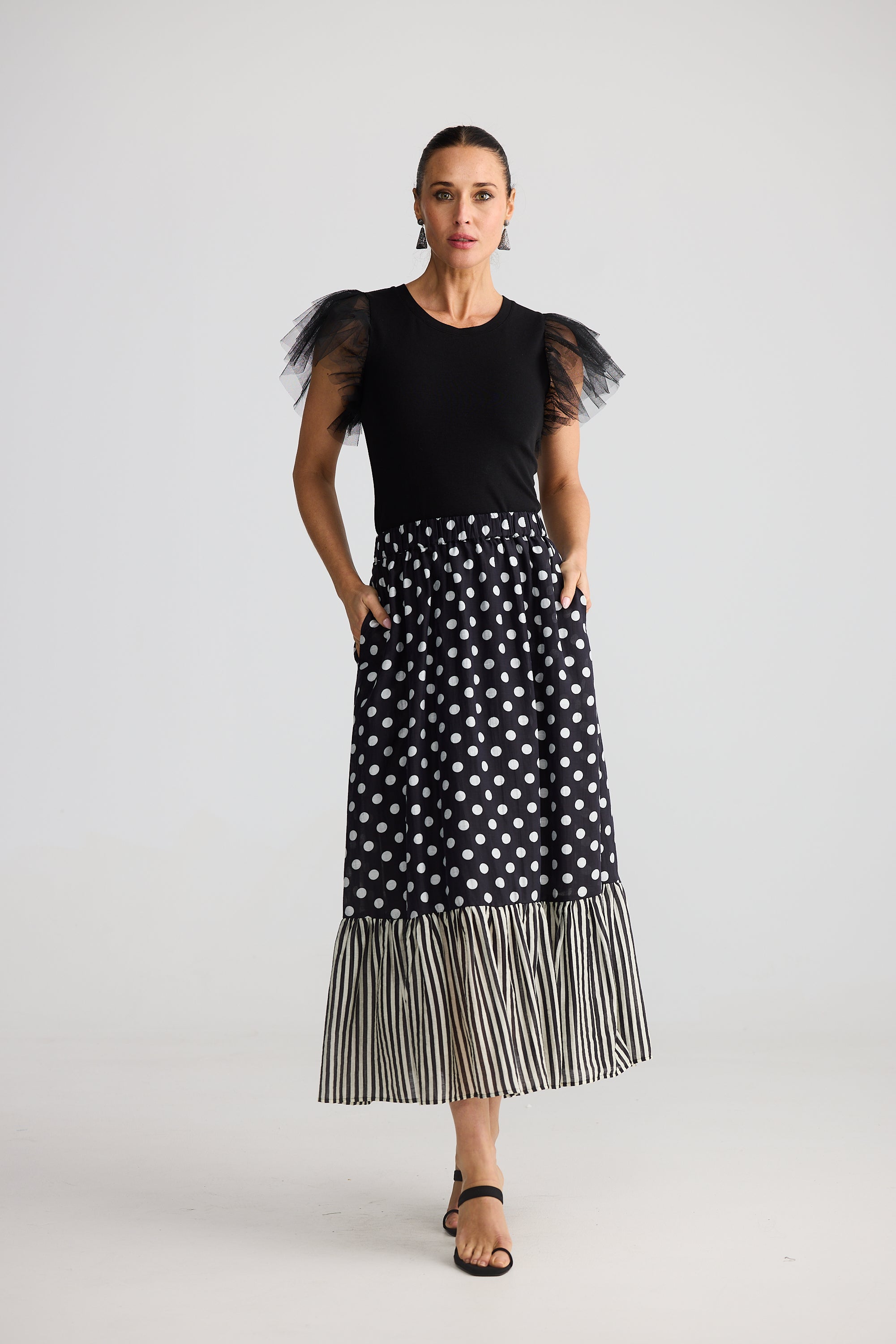 Ellody Midi Skirt - Spot Stripe-Skirts-Brave & True-The Bay Room