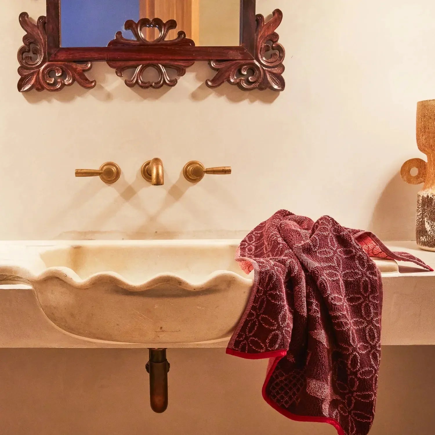Esme Hand Towel - Hibiscus-Soft Furnishings-Sage & Clare-The Bay Room