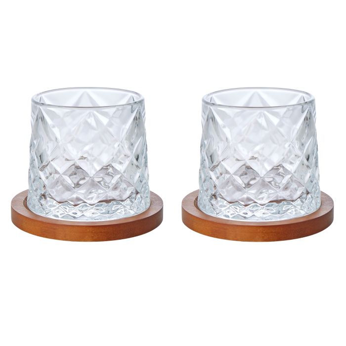 Etched Whisky Glasses with Coasters Set/2-Dining & Entertaining-Fine Foods-The Bay Room