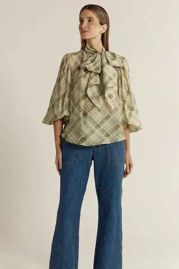 Eve Pussybow Blouse - Moss-Tops-Fate + Becker-The Bay Room