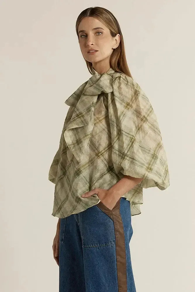 Eve Pussybow Blouse - Moss-Tops-Fate + Becker-The Bay Room