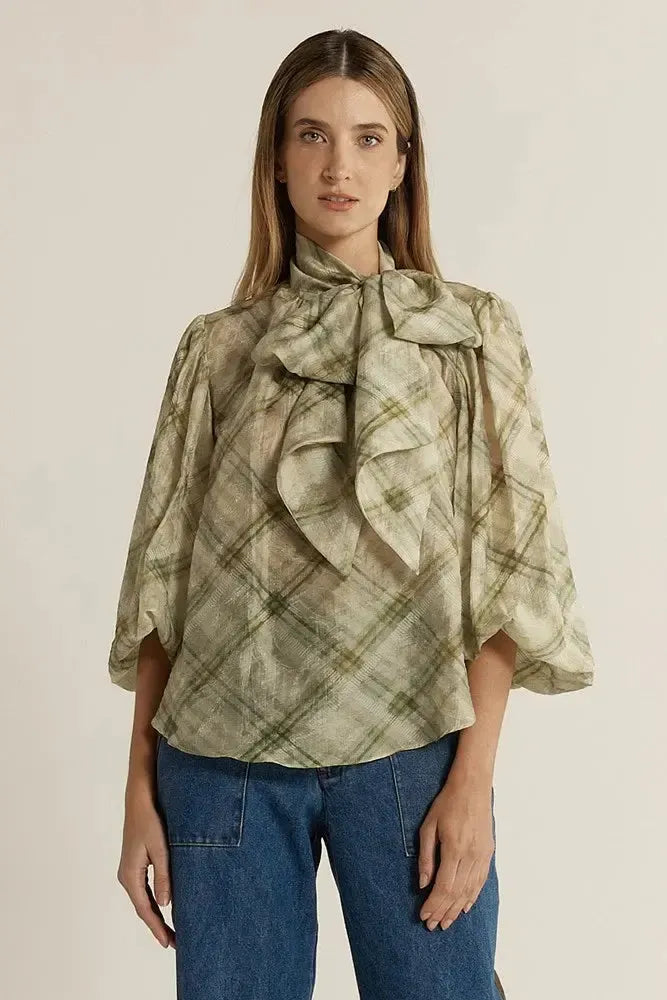 Eve Pussybow Blouse - Moss-Tops-Fate + Becker-The Bay Room