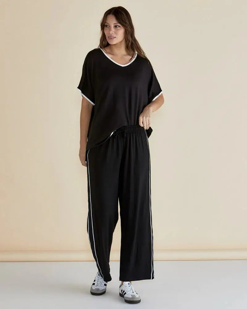 Evelyn Wide Leg Jogger - Black-Pants-Betty Basics-The Bay Room