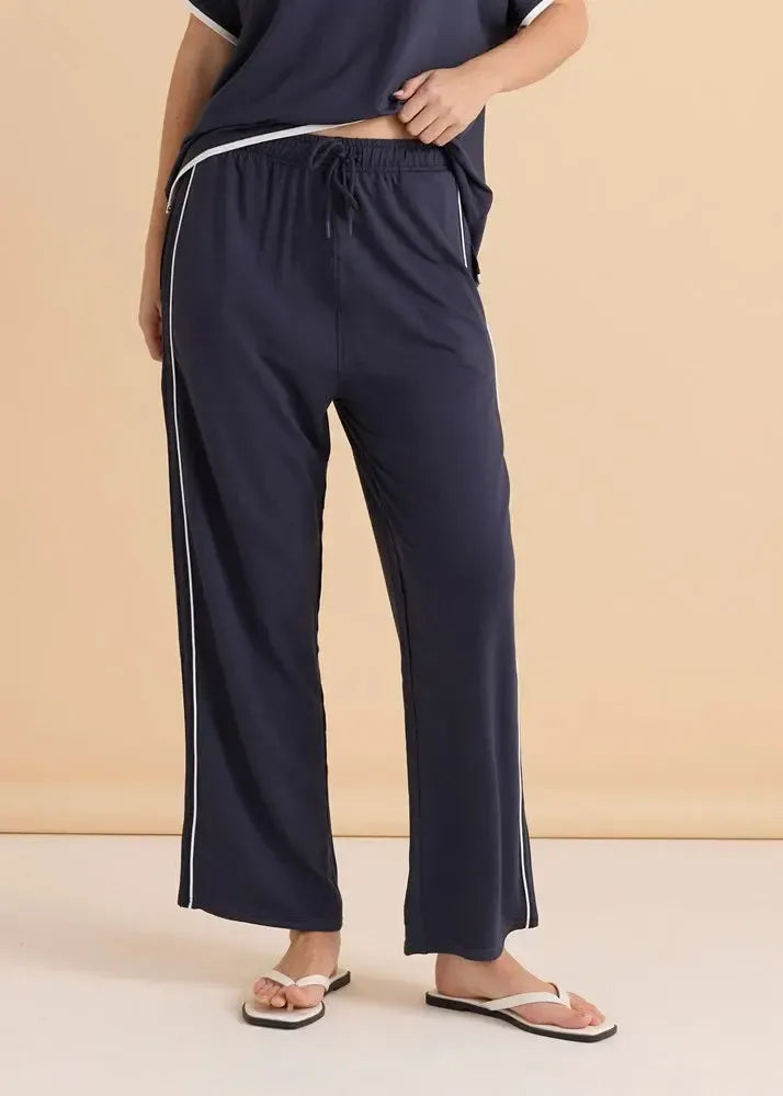 Evelyn Wide Leg Jogger - Petrol/White-Pants-Betty Basics-The Bay Room