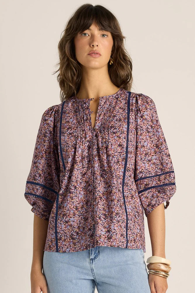 Alaia Print Lace Insert Blouse - Ditzy