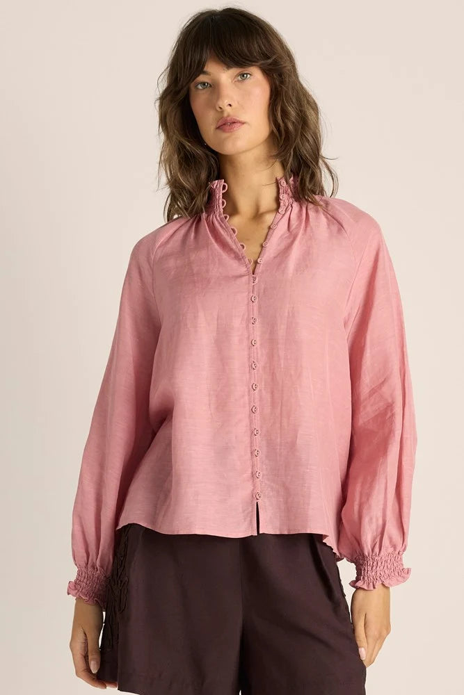 Lani Shirred Blouse - Dusty Rose