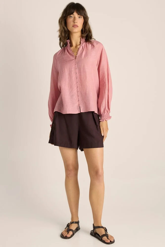 Lani Shirred Blouse - Dusty Rose