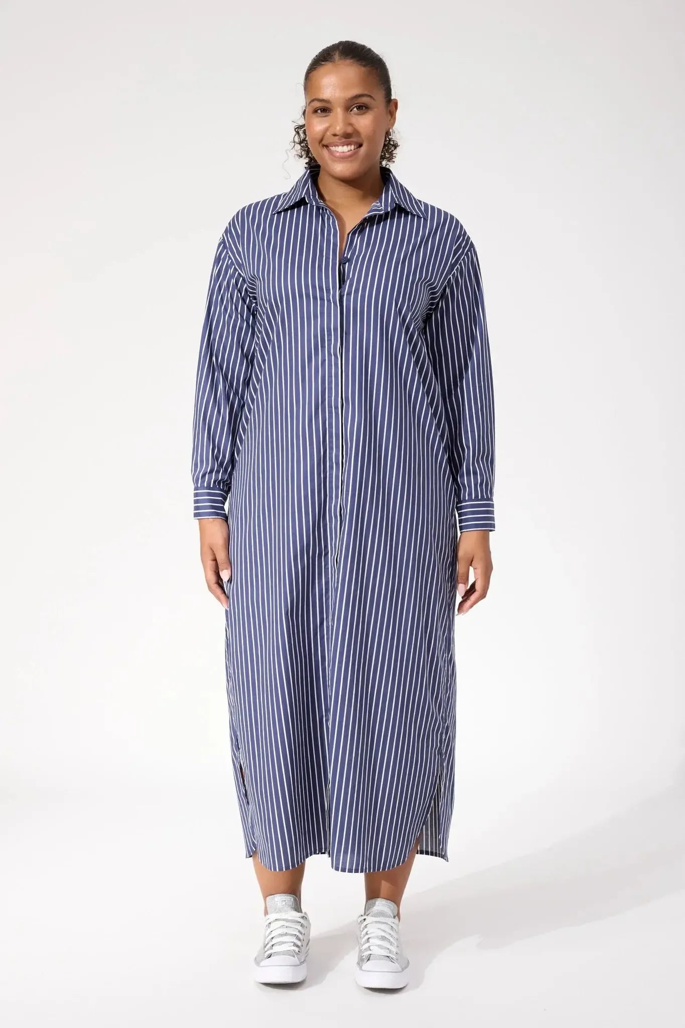 Fairbanks Stripe Shirt Dress - Navy-Dresses-Haven-The Bay Room