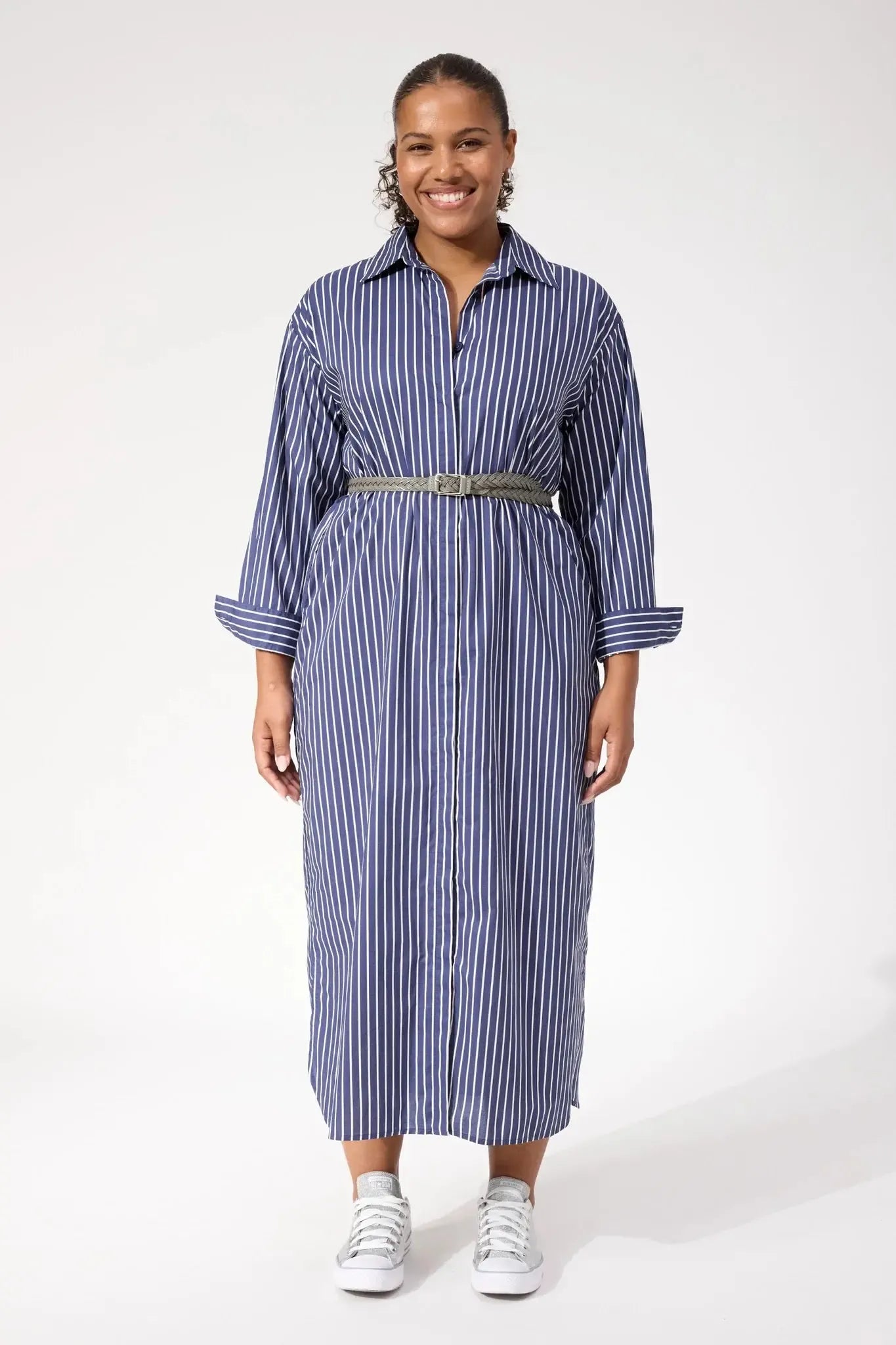 Fairbanks Stripe Shirt Dress - Navy-Dresses-Haven-The Bay Room
