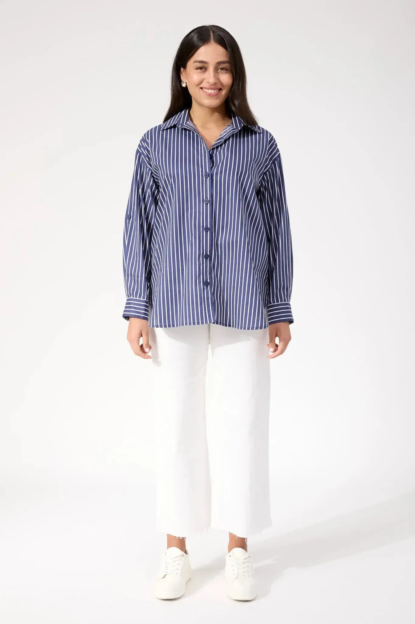 Fairbanks Stripe Shirt - Navy-Tops-Haven-The Bay Room