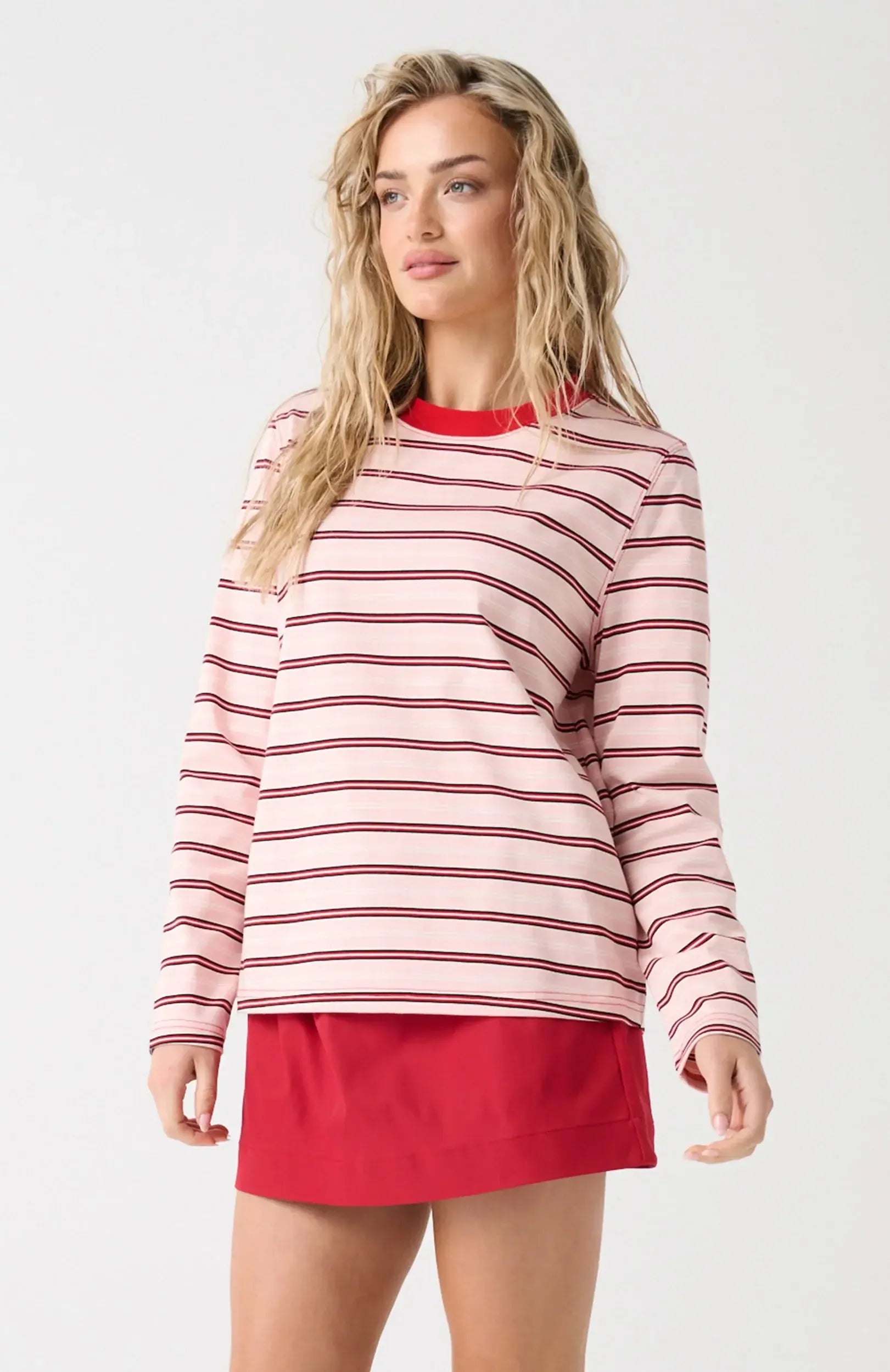 Felix Long Sleeve - Red Pink Stripe-Tops-Cartel & Willow-The Bay Room