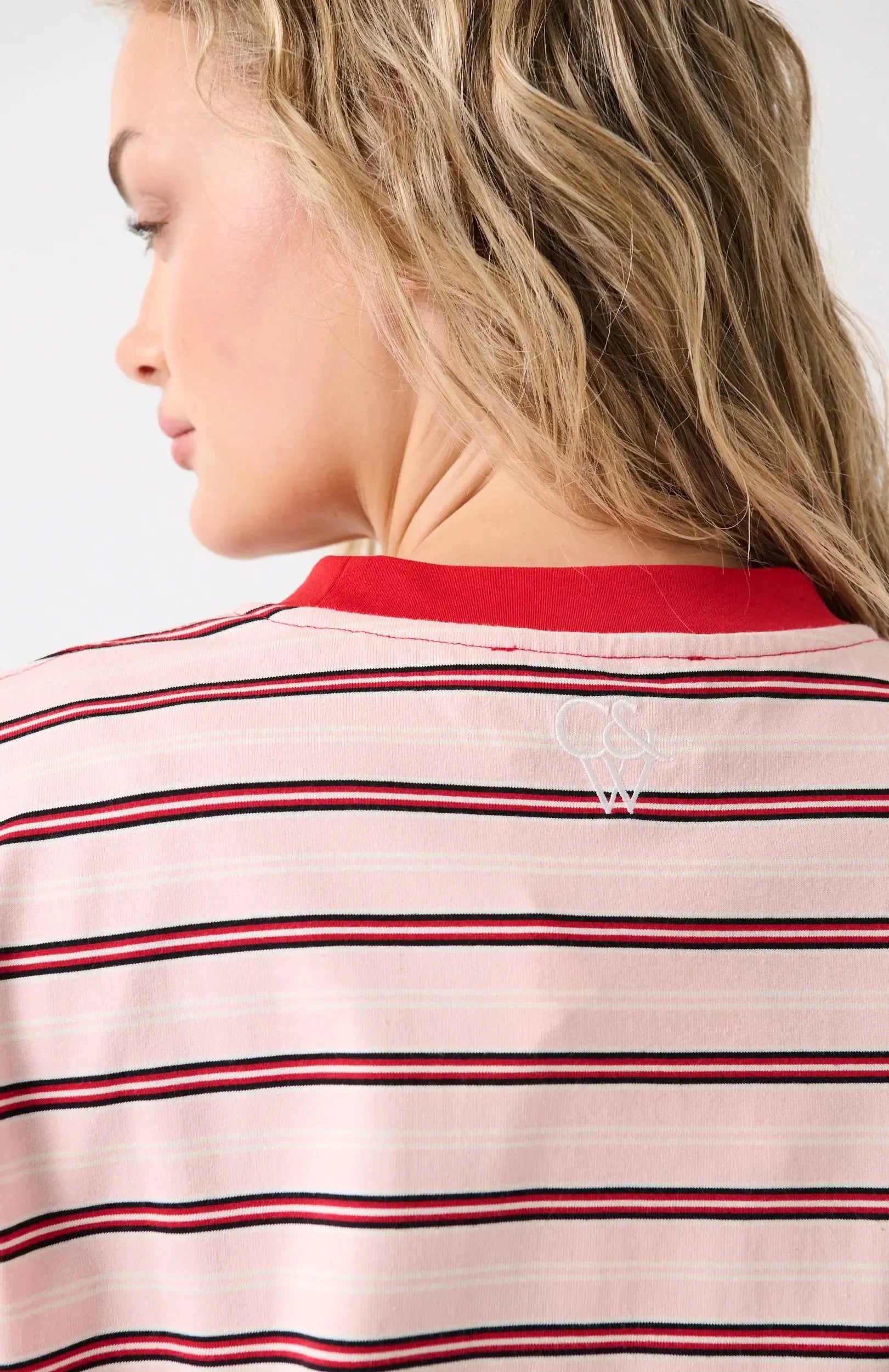 Felix Long Sleeve - Red Pink Stripe-Tops-Cartel & Willow-The Bay Room
