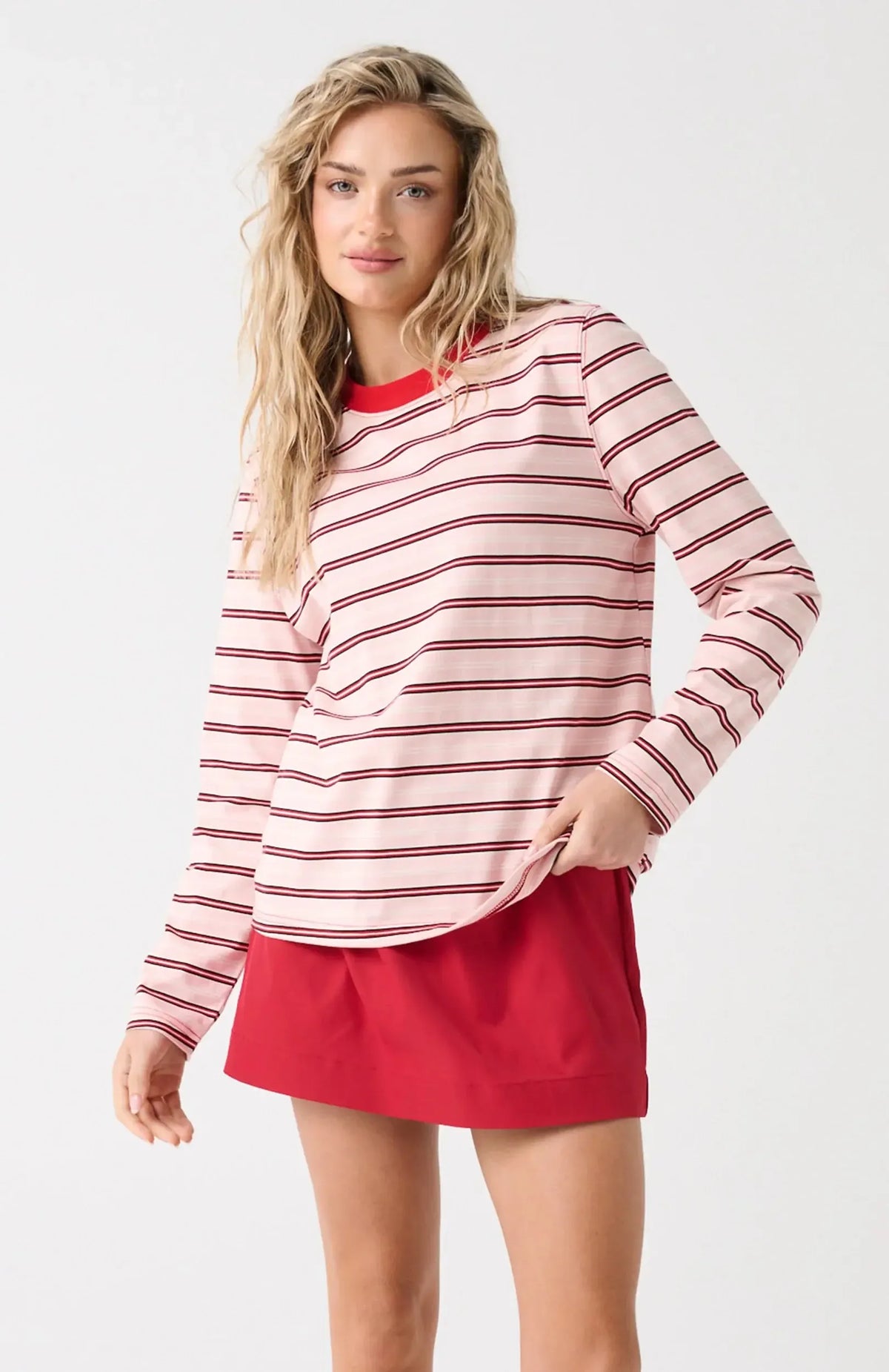 Felix Long Sleeve - Red Pink Stripe-Tops-Cartel & Willow-The Bay Room