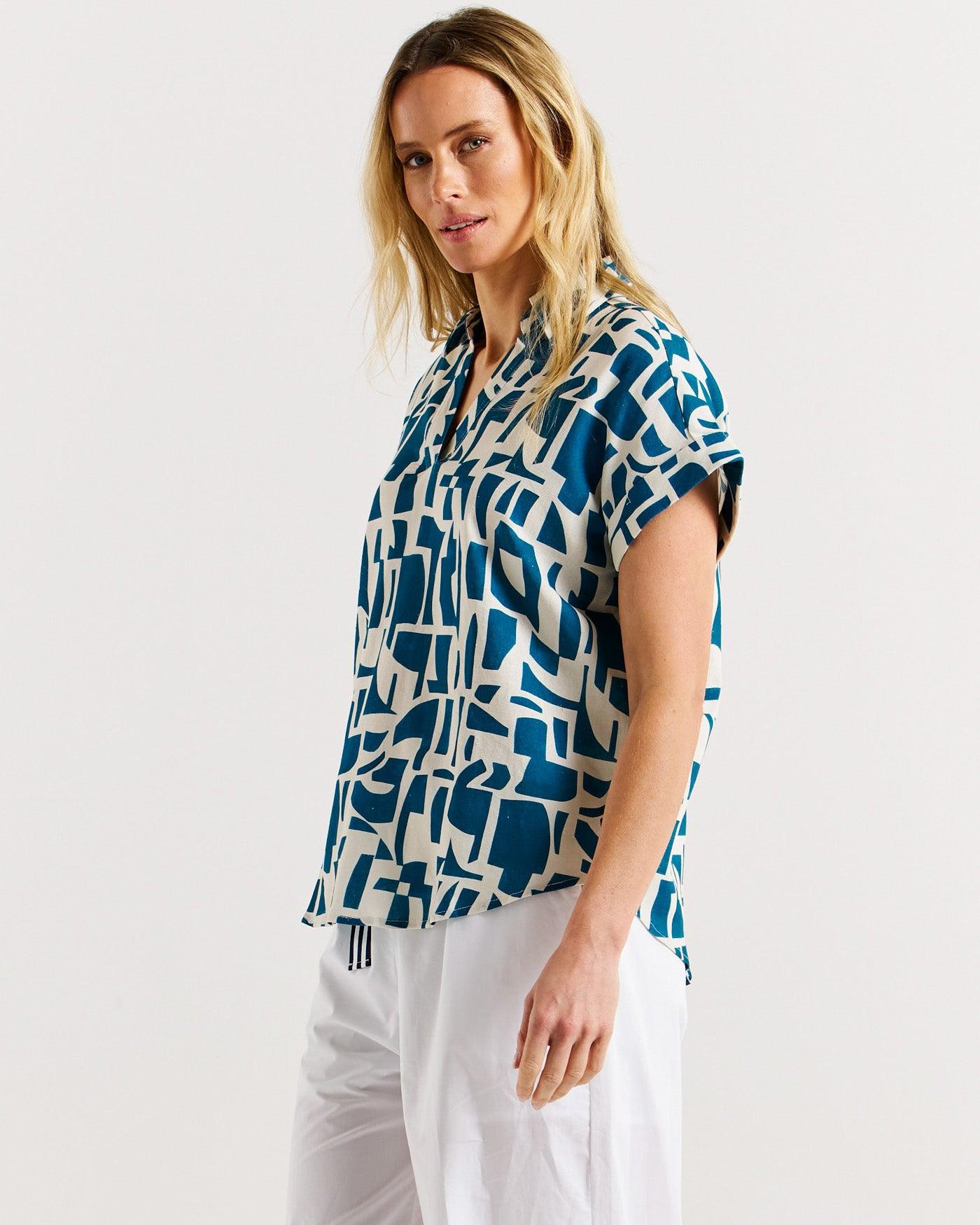 Flores Blouse - Geo Print-Tops-Betty Basics-The Bay Room