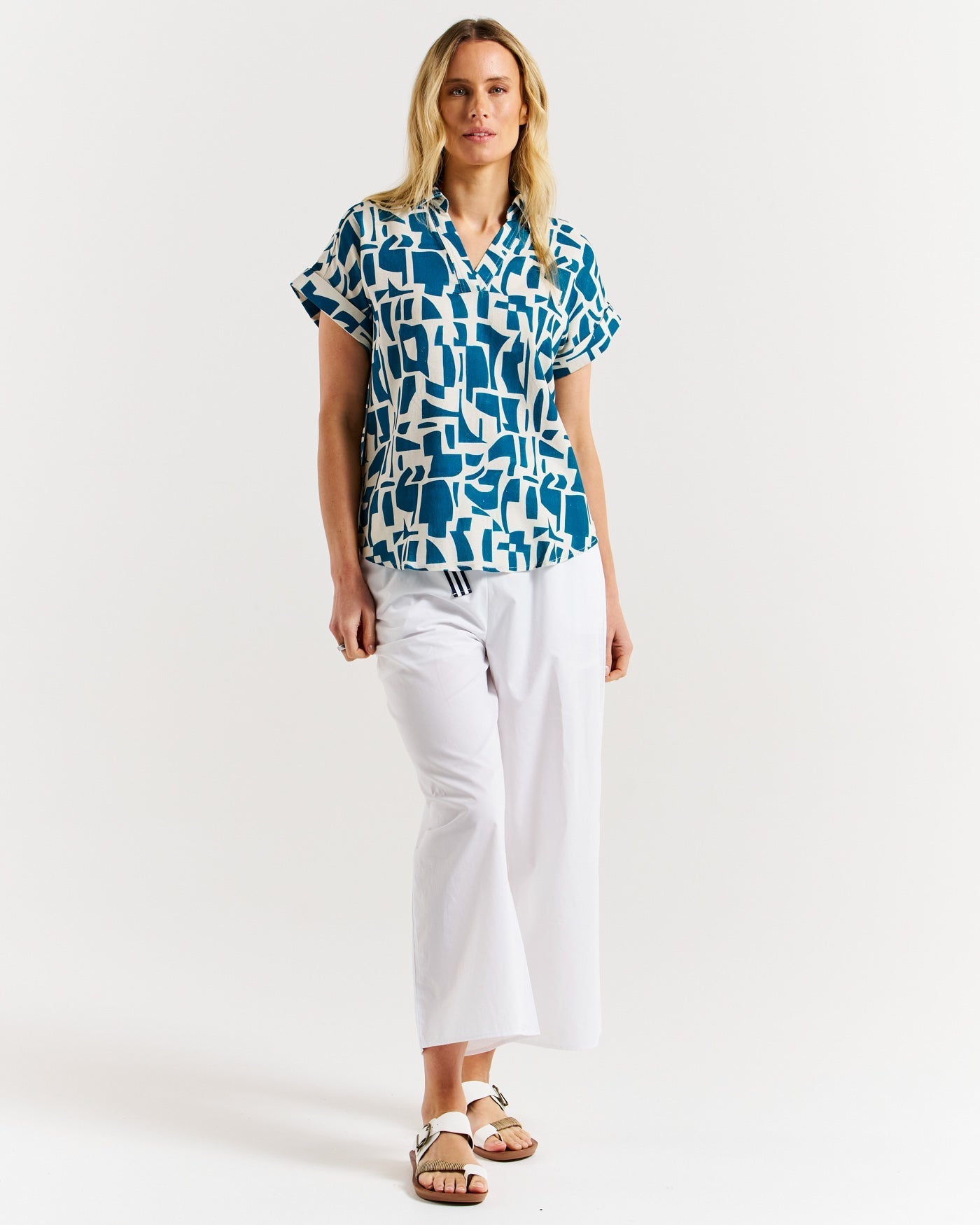 Flores Blouse - Geo Print-Tops-Betty Basics-The Bay Room