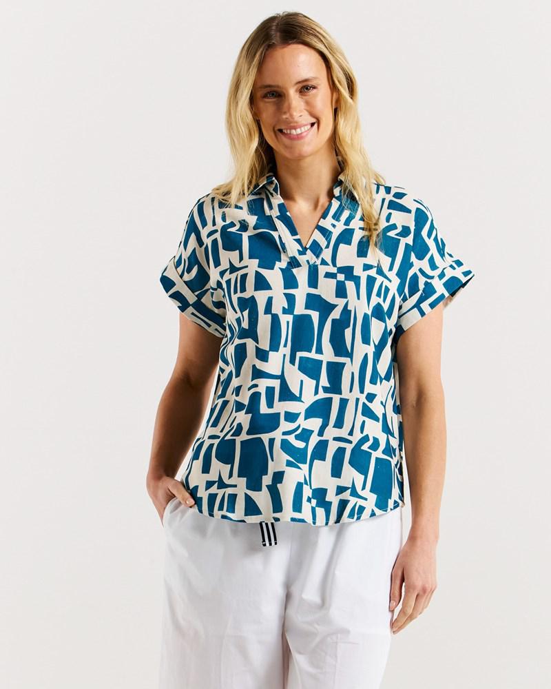 Flores Blouse - Geo Print-Tops-Betty Basics-The Bay Room