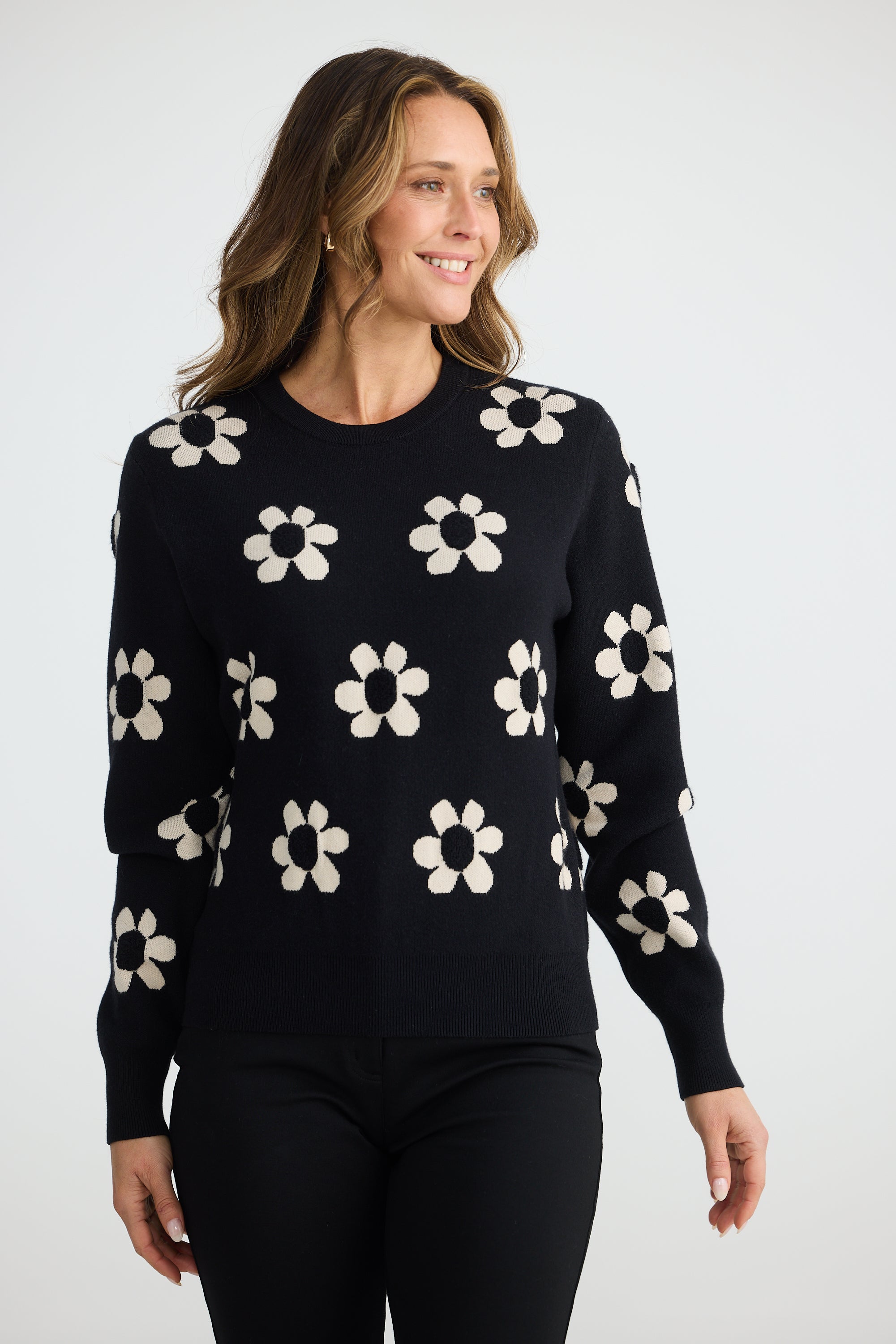 Flower Knit - Black/Natural-Tops-Brave & True-The Bay Room