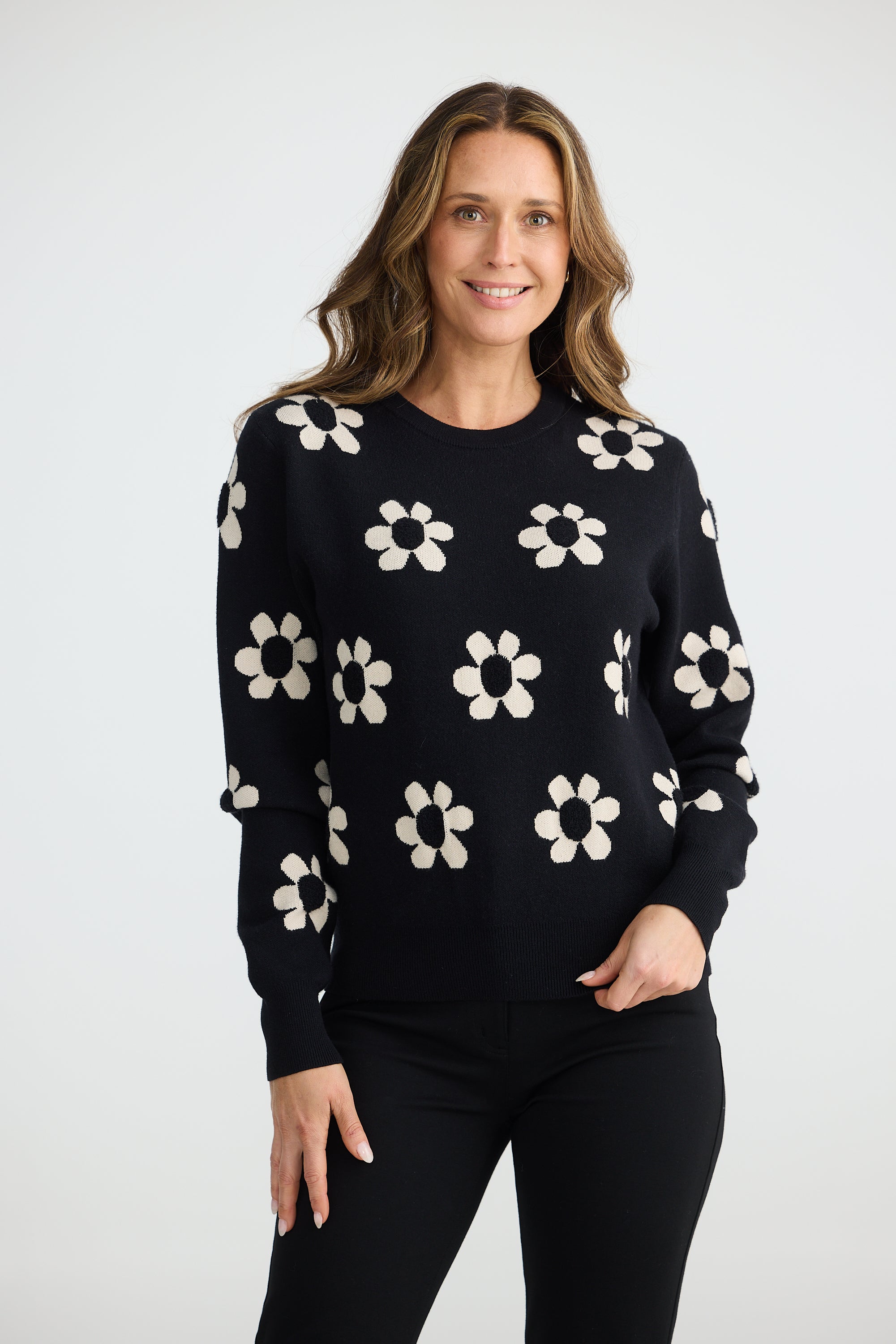 Flower Knit - Black/Natural-Tops-Brave & True-The Bay Room