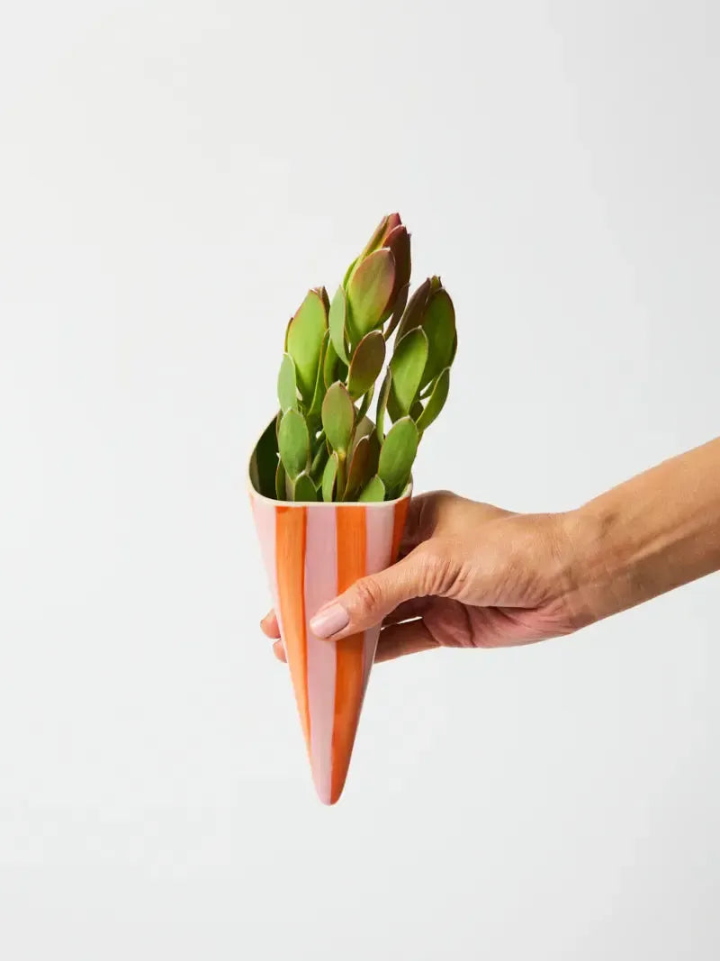 Folly Wall Vase Pink Stripe-Pots, Planters & Vases-Jones & Co-The Bay Room