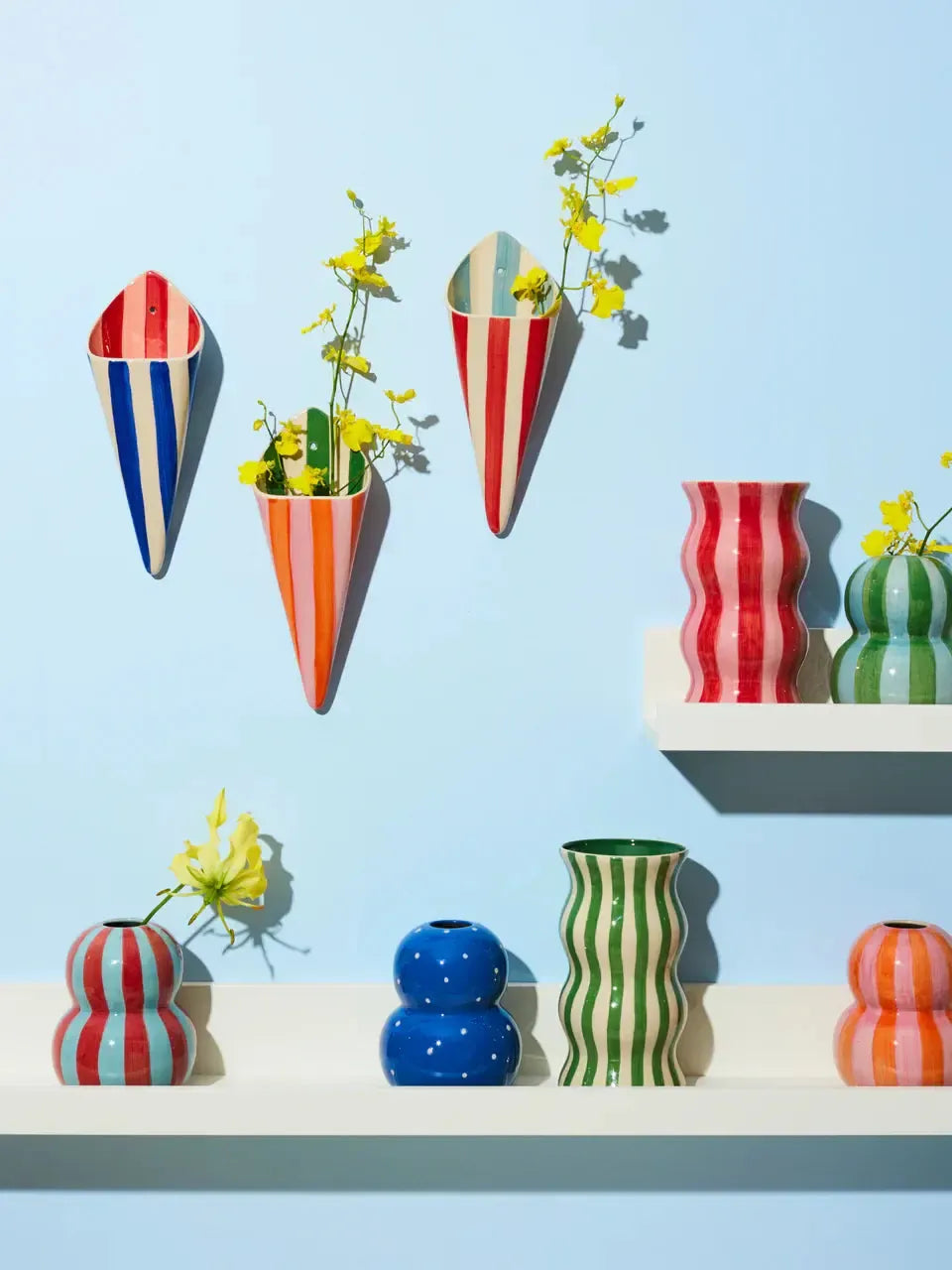 Folly Wall Vase Red Stripe-Pots, Planters & Vases-Jones & Co-The Bay Room