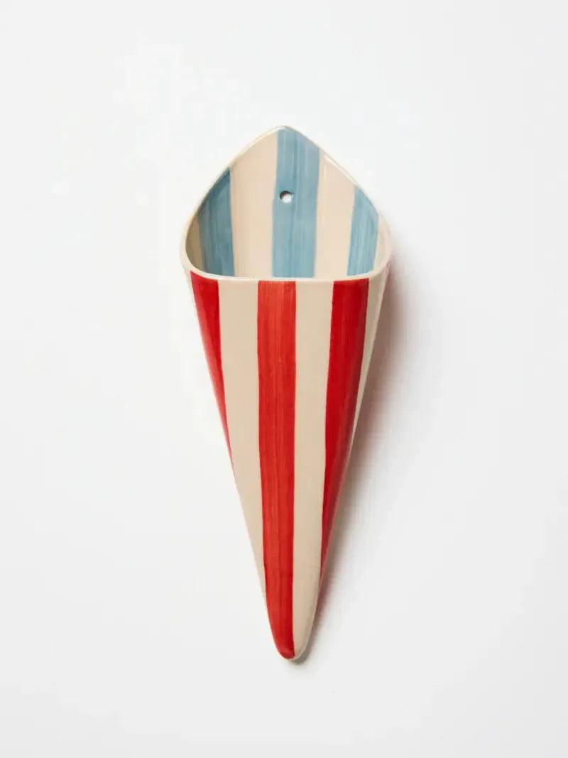 Folly Wall Vase Red Stripe-Pots, Planters & Vases-Jones & Co-The Bay Room